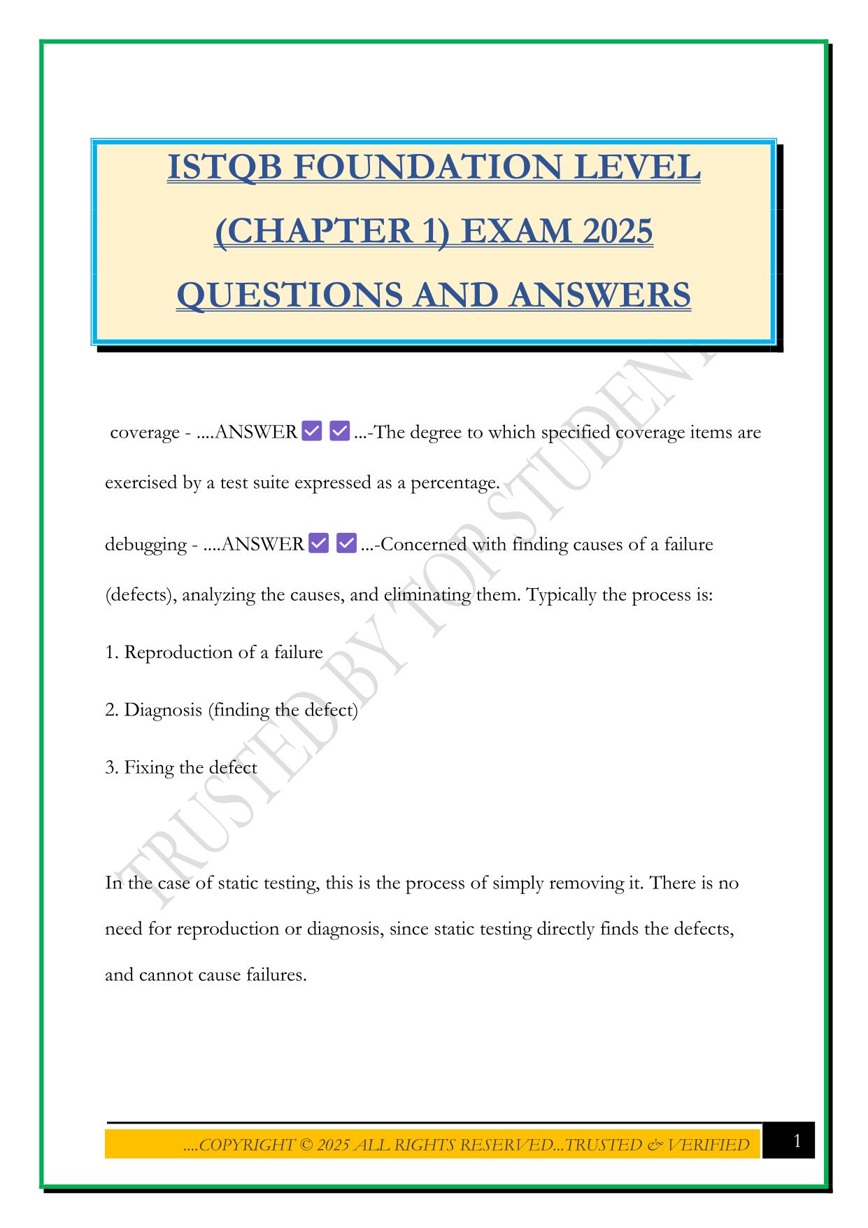 ISTQB FOUNDATION LEVEL (CHAPTER 1) EXAM 2025 QUESTIONS AND ANSWERS