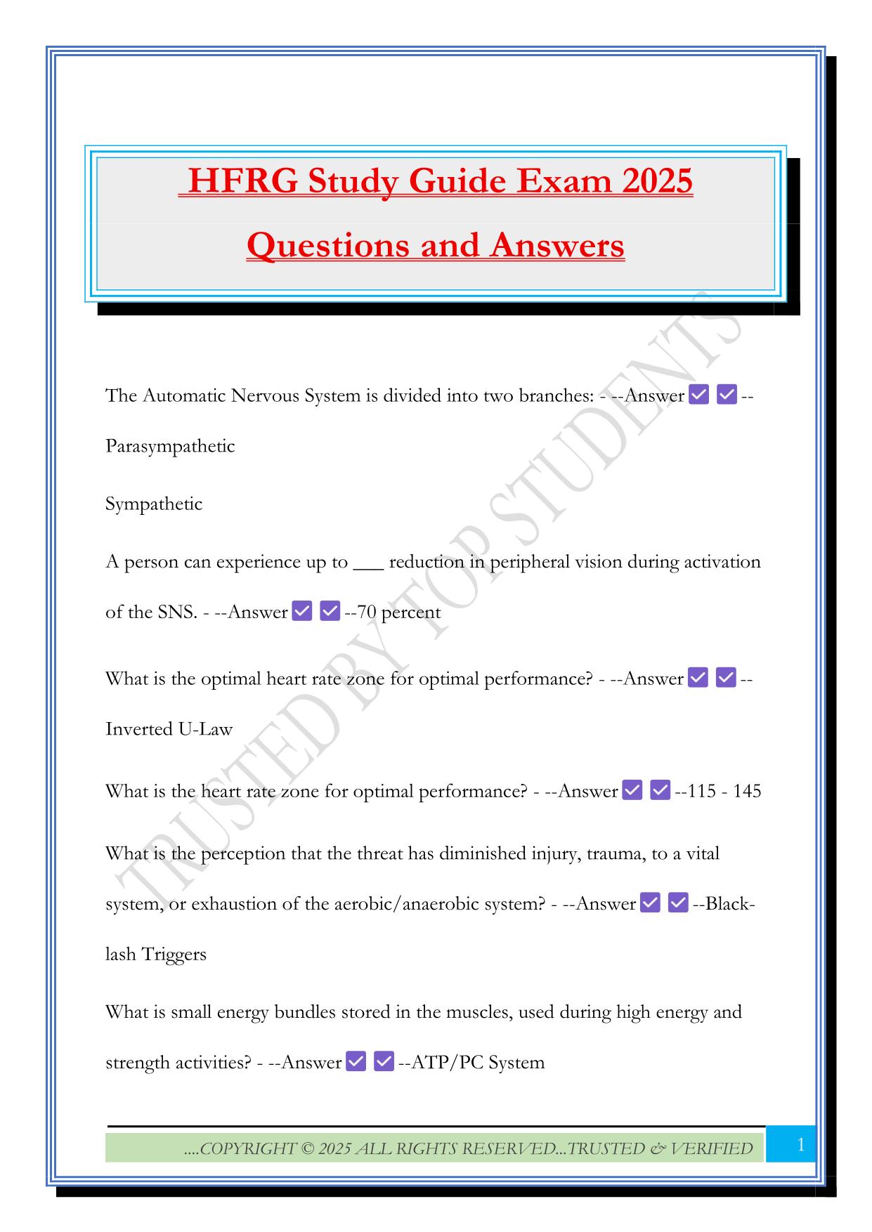 HFRG Study Guide Exam 2025 Questions and Answers