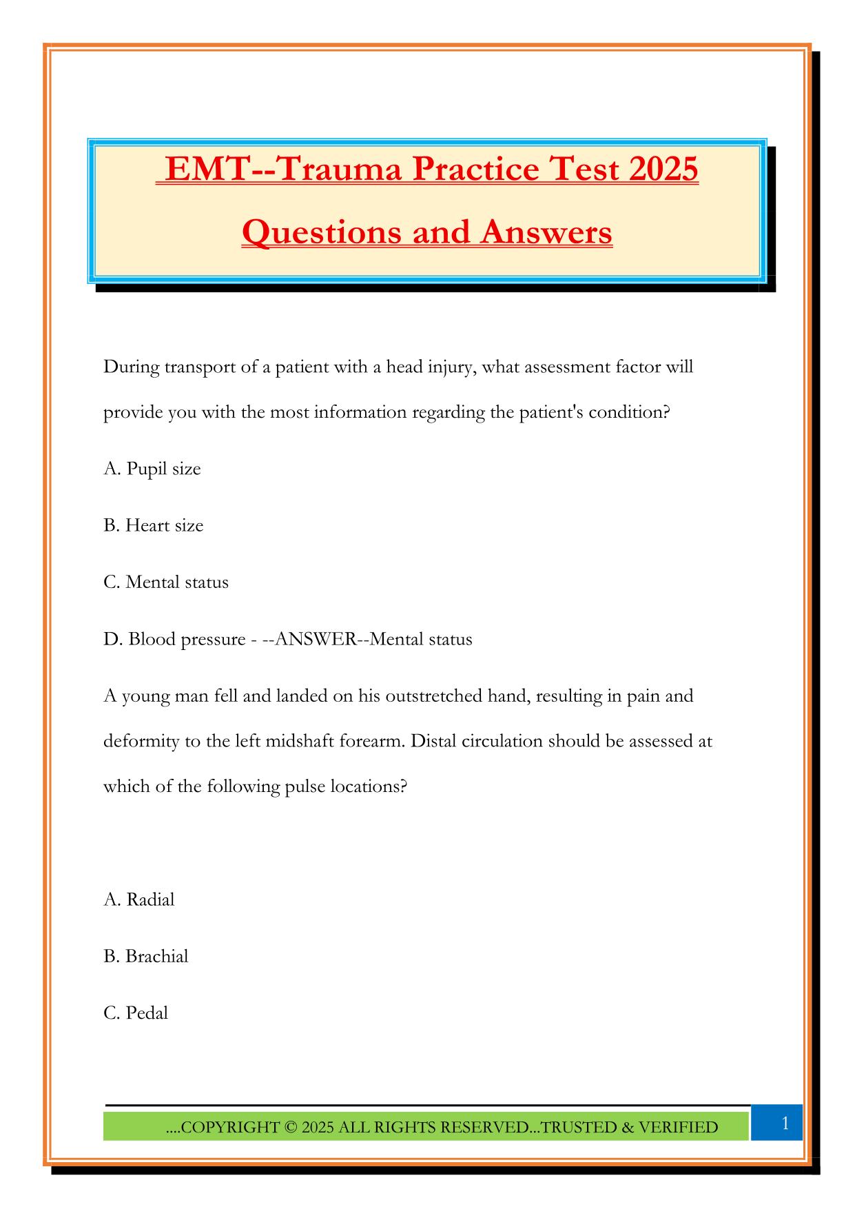 EMT Fall 2025 Bundled Exams Questions and Answers |100% Pass Updated & Verified