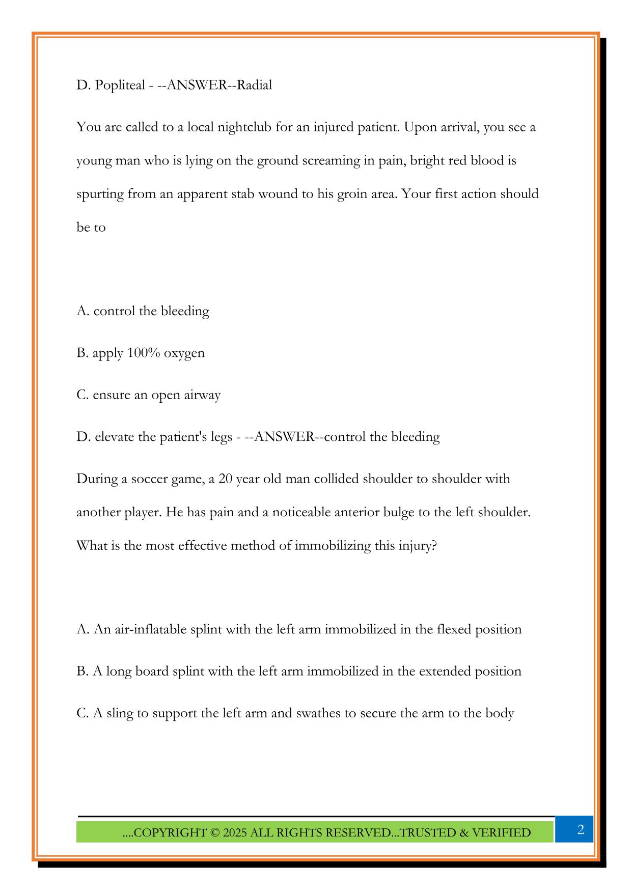EMT--Trauma Practice Test 2025 Questions and Answers