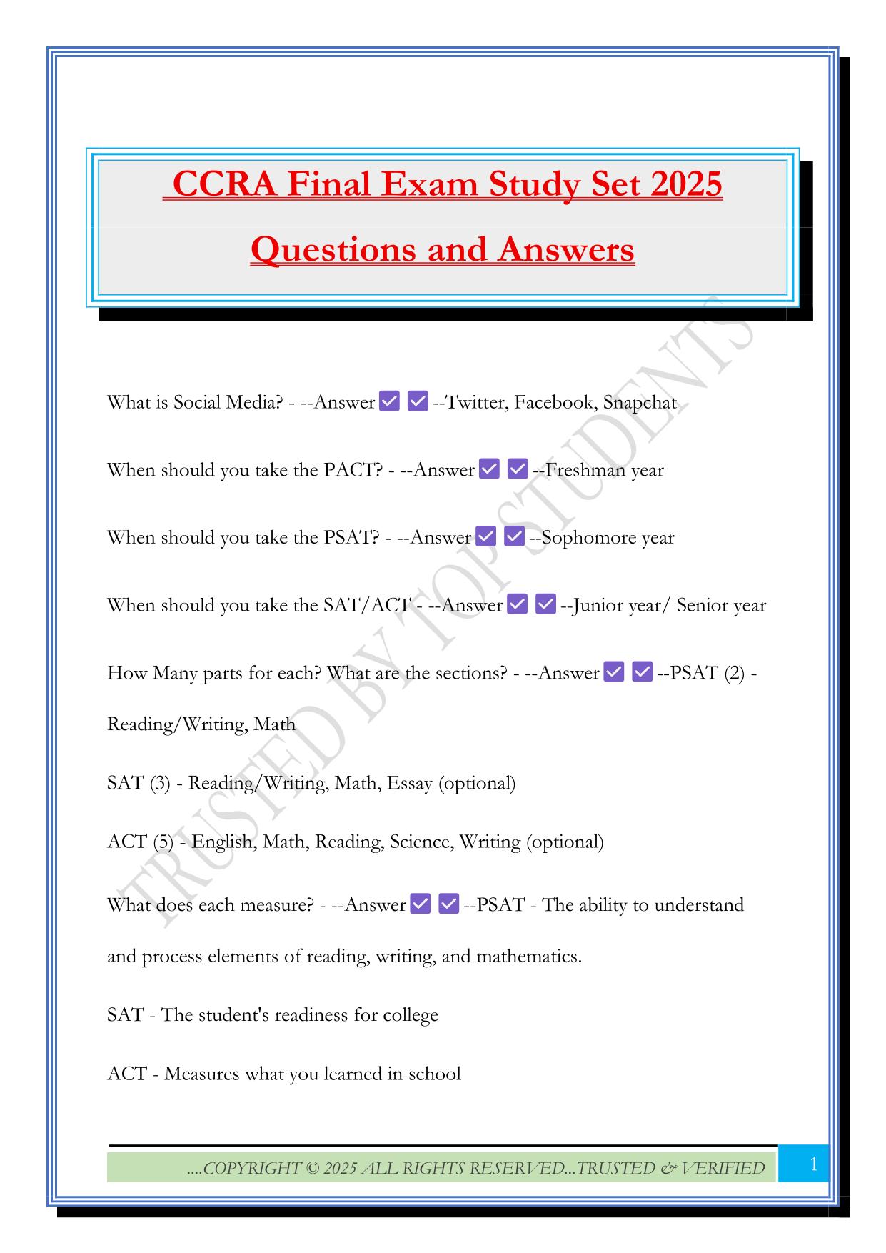 CCRA Final Exam Study Set 2025 Questions and Answers
