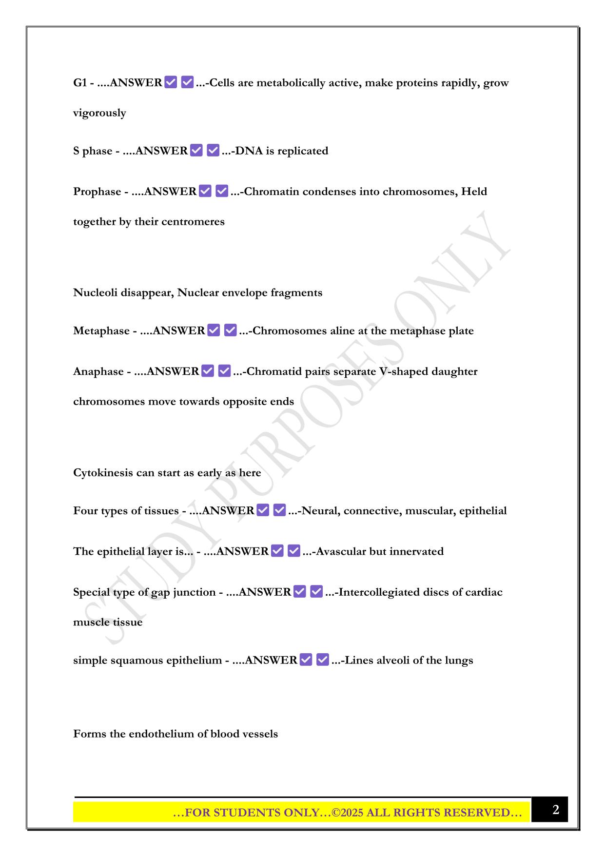 Iupui YARD Anatomy Lecture Exam 1 2025 Questions and Answers