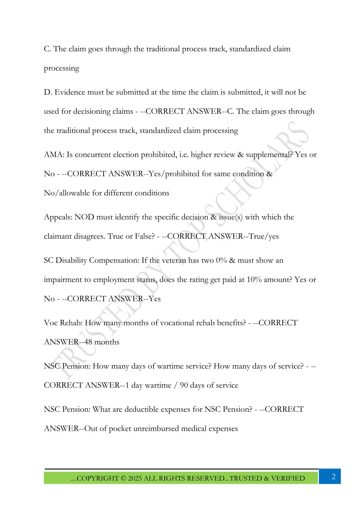 National Association of County Veterans Service Officers Exam 2025 Questions and Answers