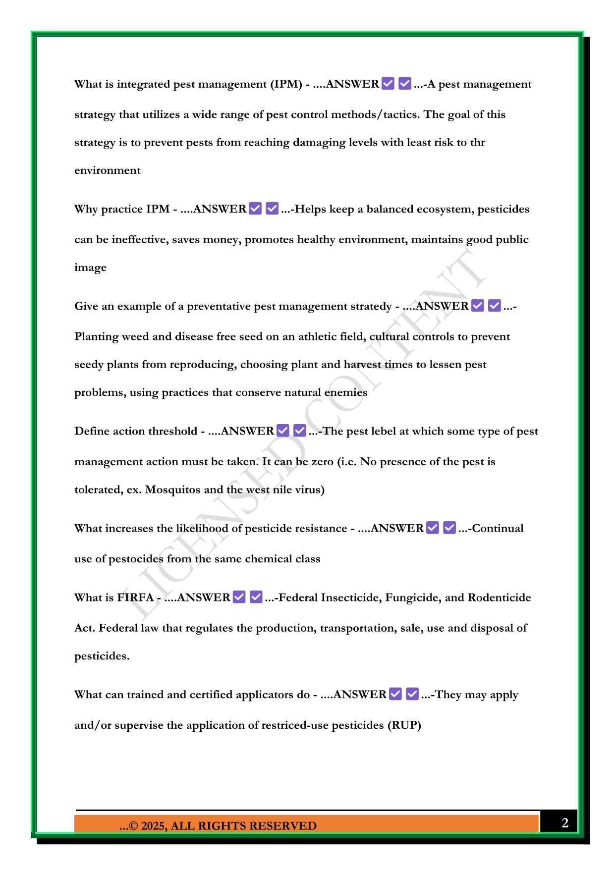 NATIONAL PESTICIDE APPLICATOR CERTIFICATION CORE MANUAL 2ND EDITION 2025 QUESTIONS AND ANSWERS