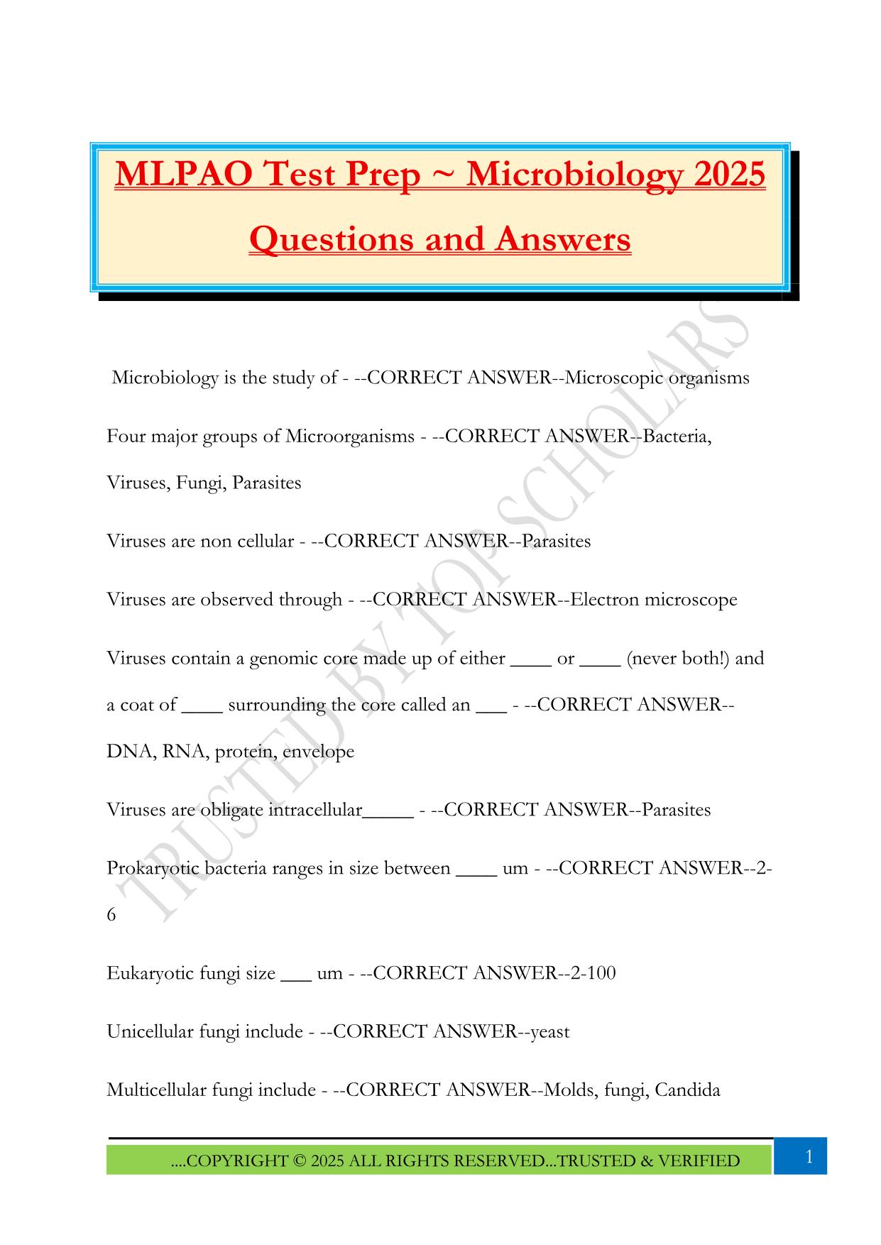 MLPAO Test Prep ~ Microbiology 2025 Questions and Answers