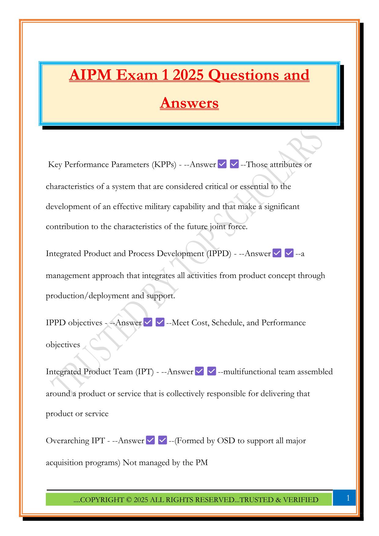 AIPM Exam 1 2025 Questions and Answers