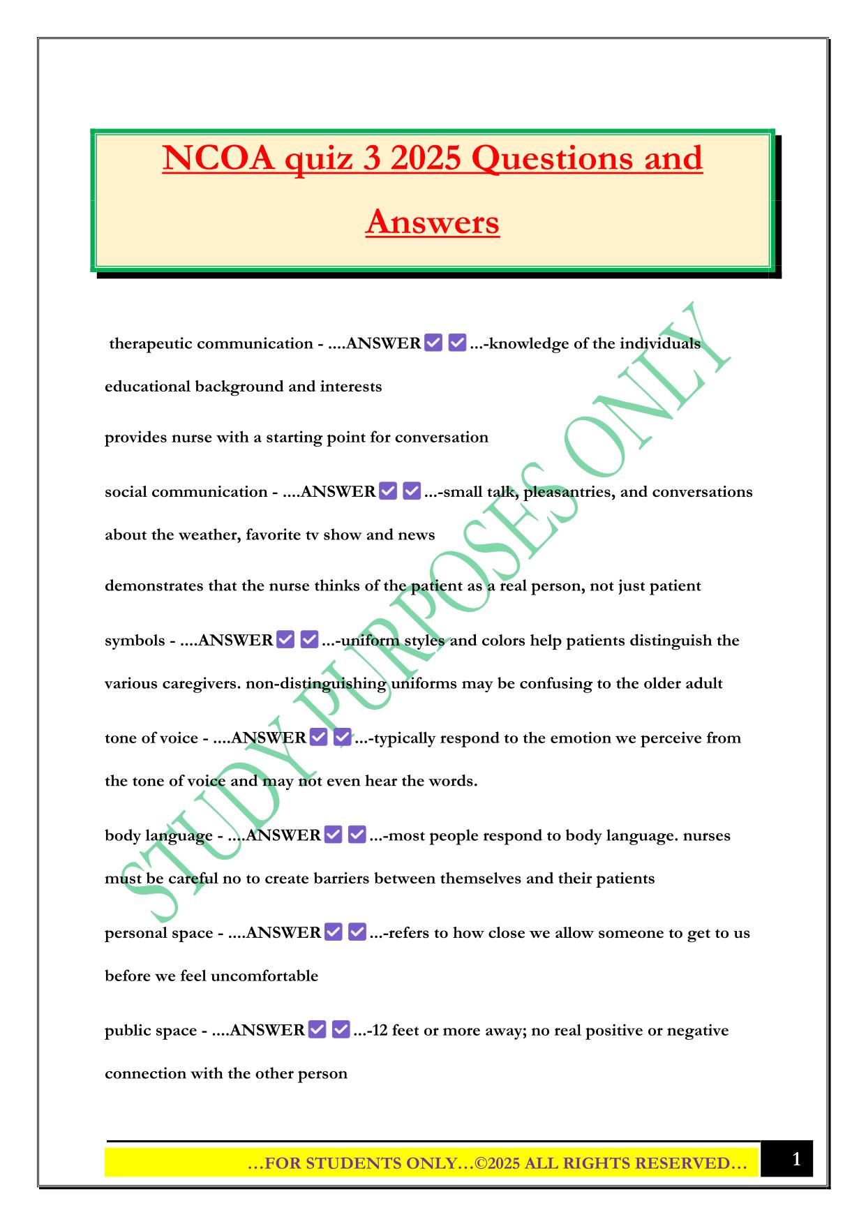 NCOA quiz 3 2025 Questions and Answers