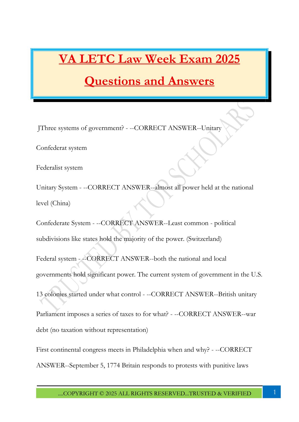 VA LETC Fall 2025 Bundled Exams Questions and Answers |100% Pass Verified and Updated