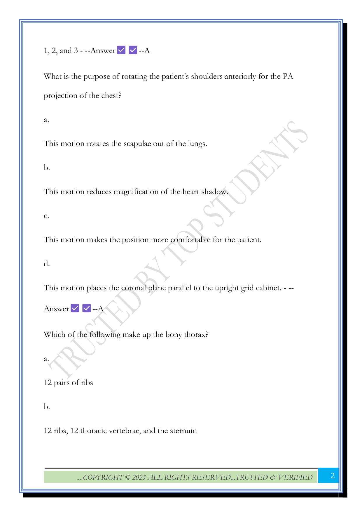 XRAY LIMITED SCOPE CHEST EXAM 2025 QUESTIONS AND ANSWERS