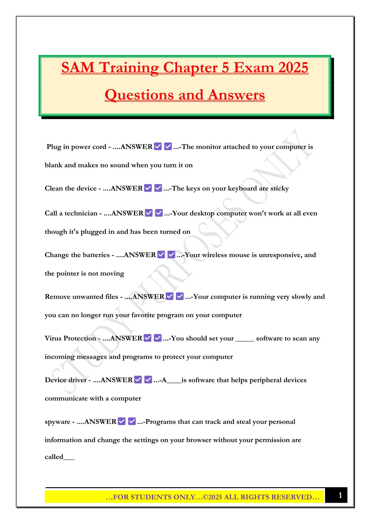 SAM Training Chapter 5 Exam 2025 Questions and Answers