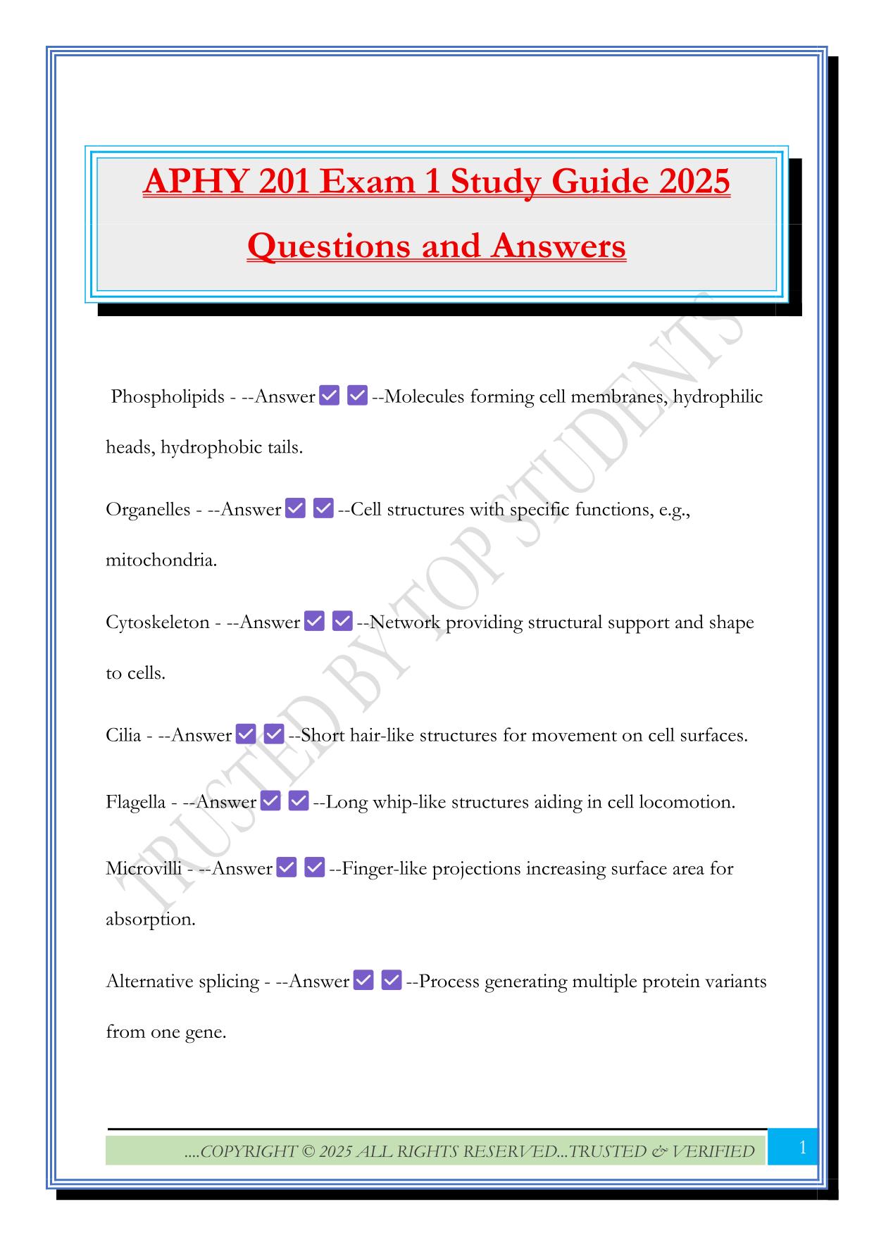 APHY 201 Exam 1 Study Guide 2025 Questions and Answers