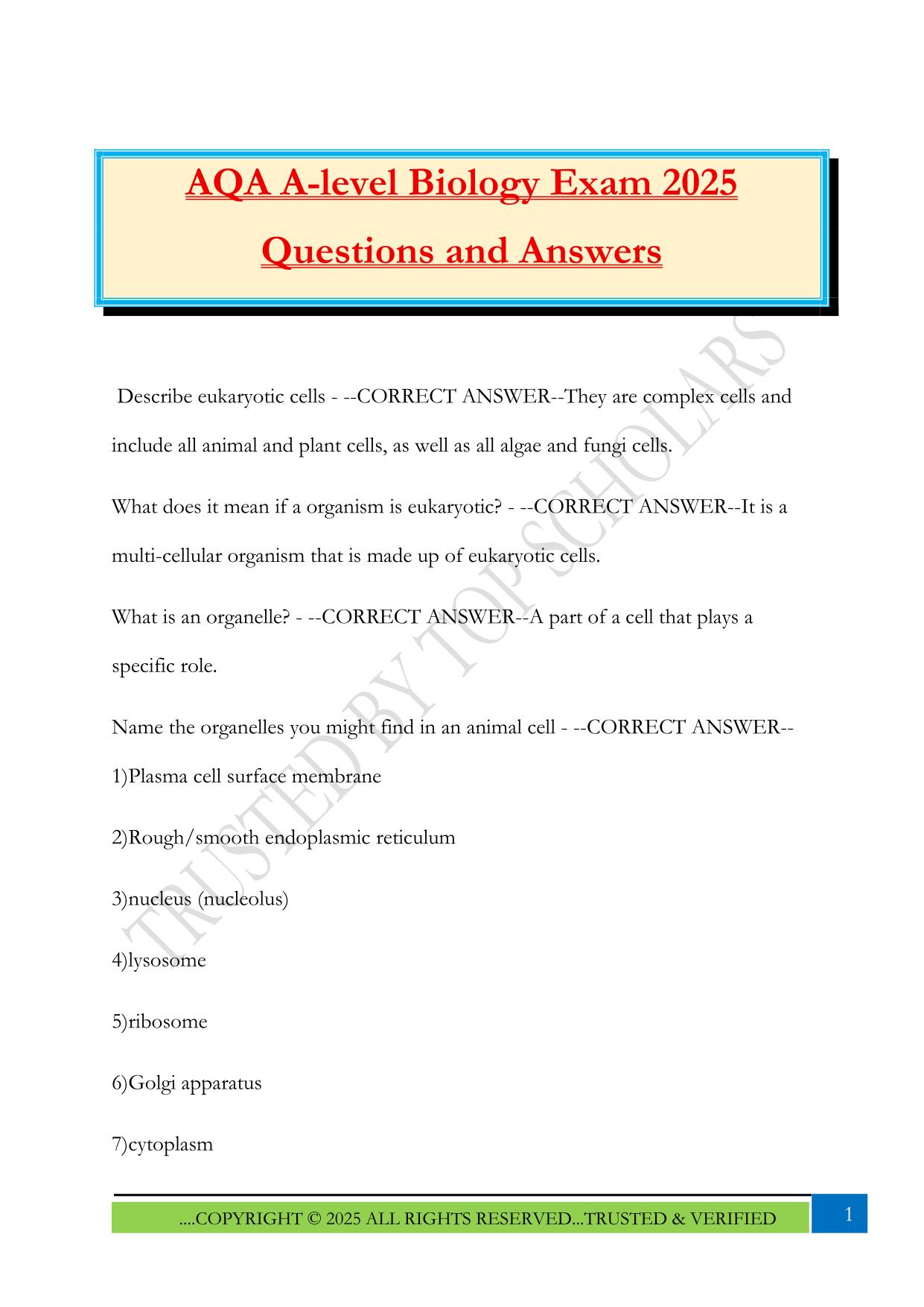 AQA A-level Biology Exam 2025 Questions and Answers