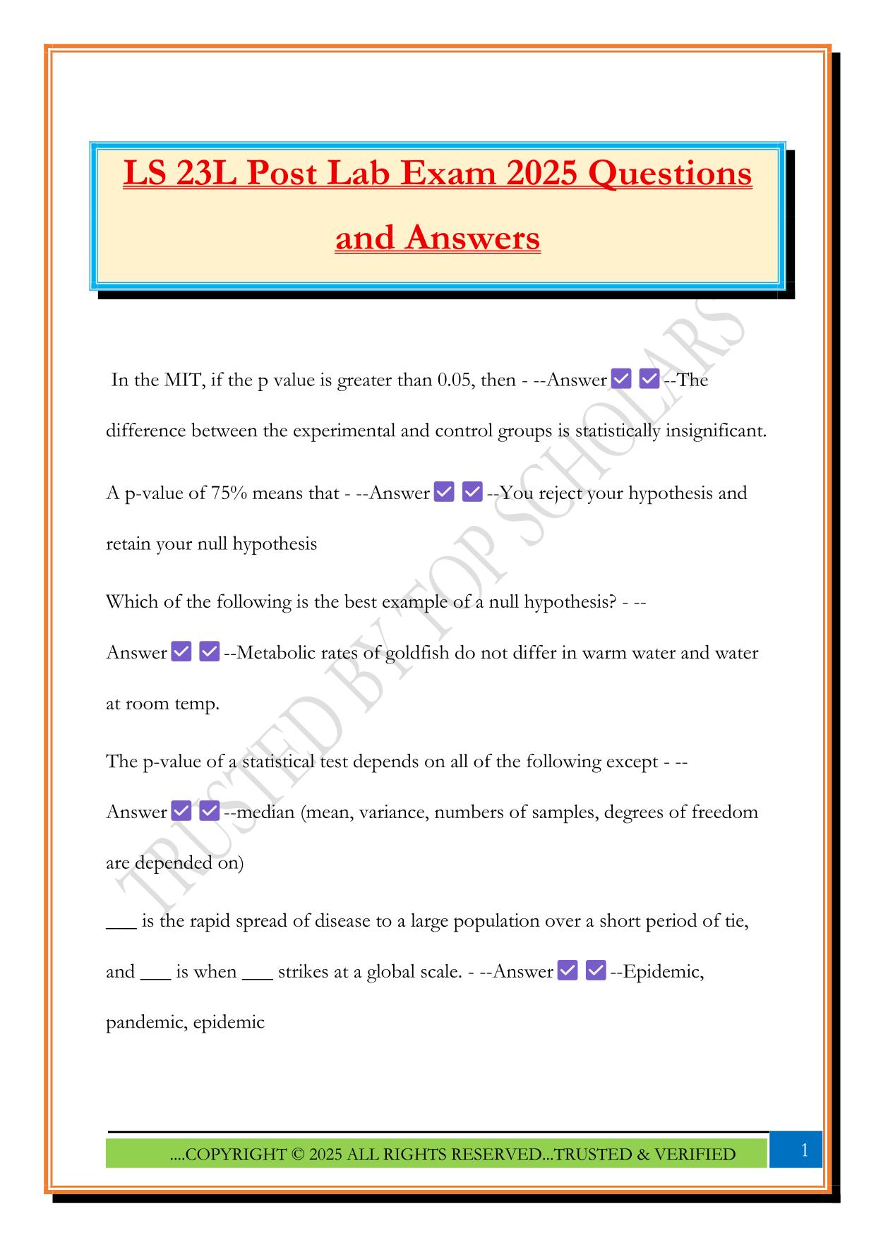 LS 23L Post Lab Exam 2025 Questions and Answers