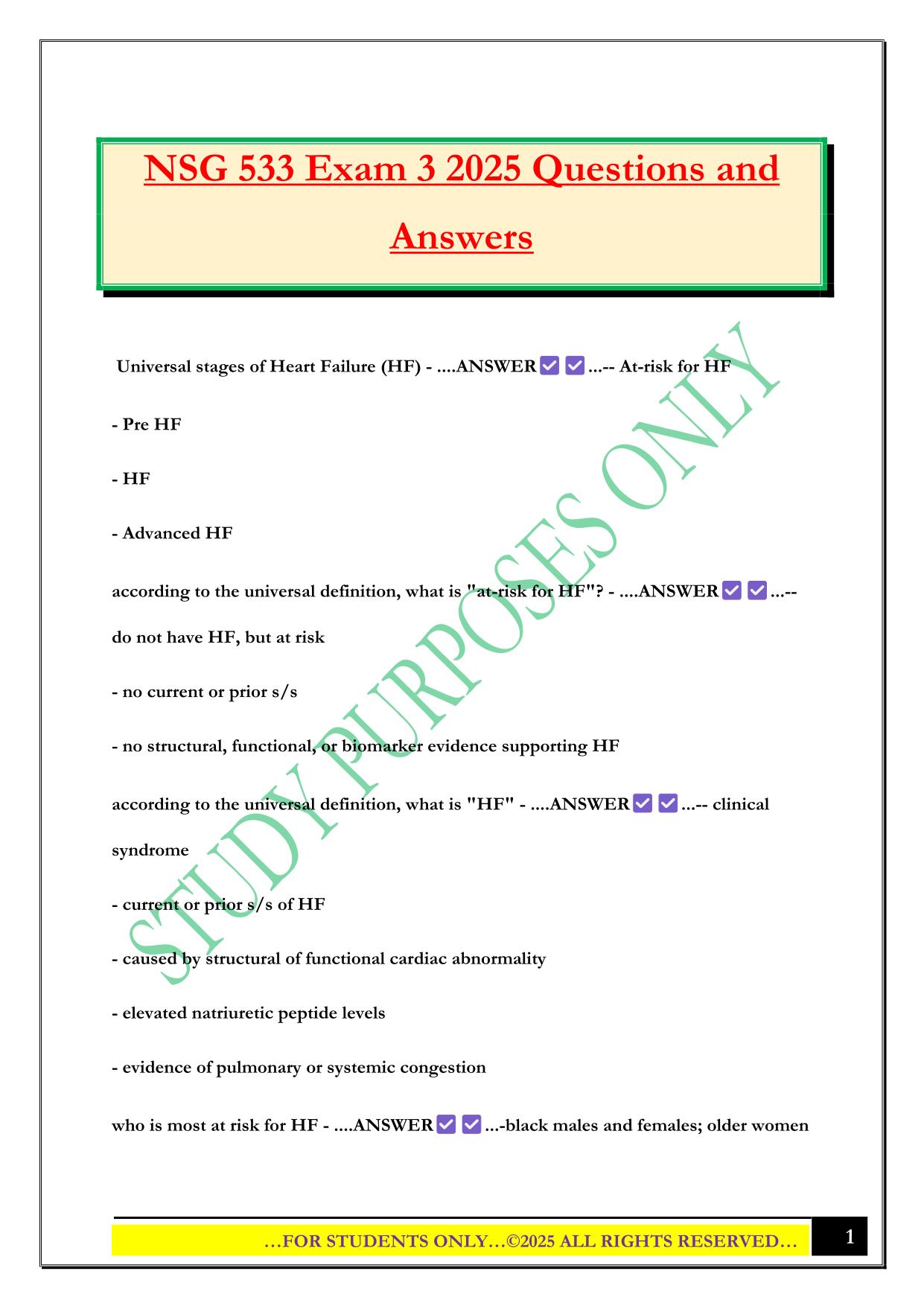 NSG 533 Exam 3 2025 Questions and Answers