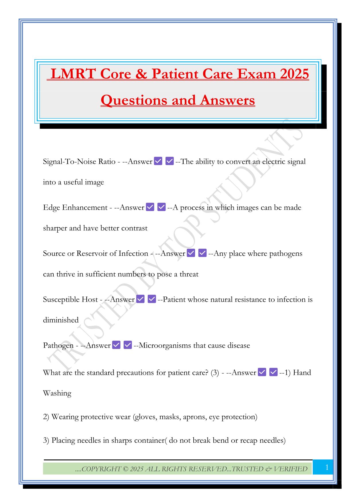 LMRT Core & Patient Care Exam 2025 Questions and Answers