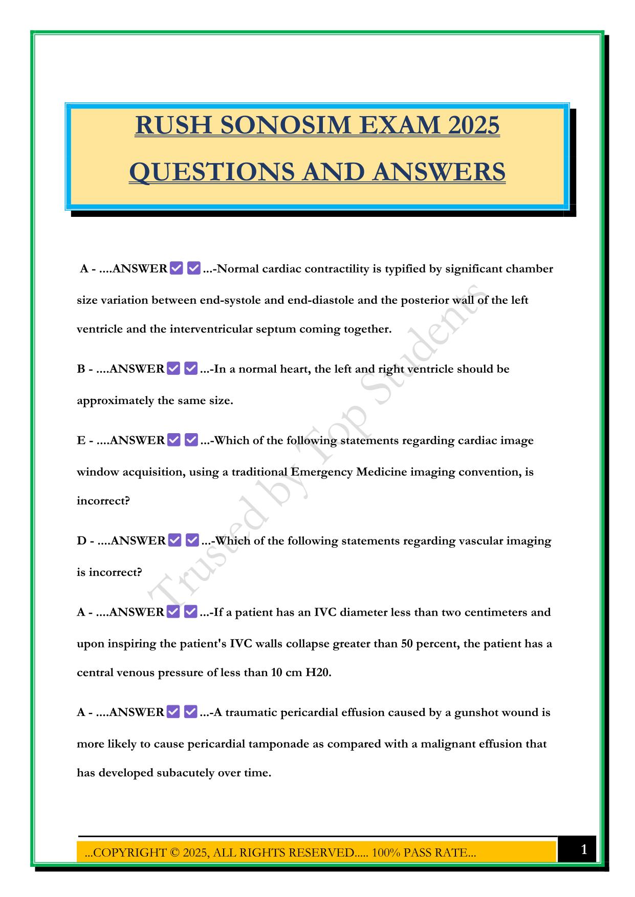 RUSH SONOSIM EXAM 2025 QUESTIONS AND ANSWERS