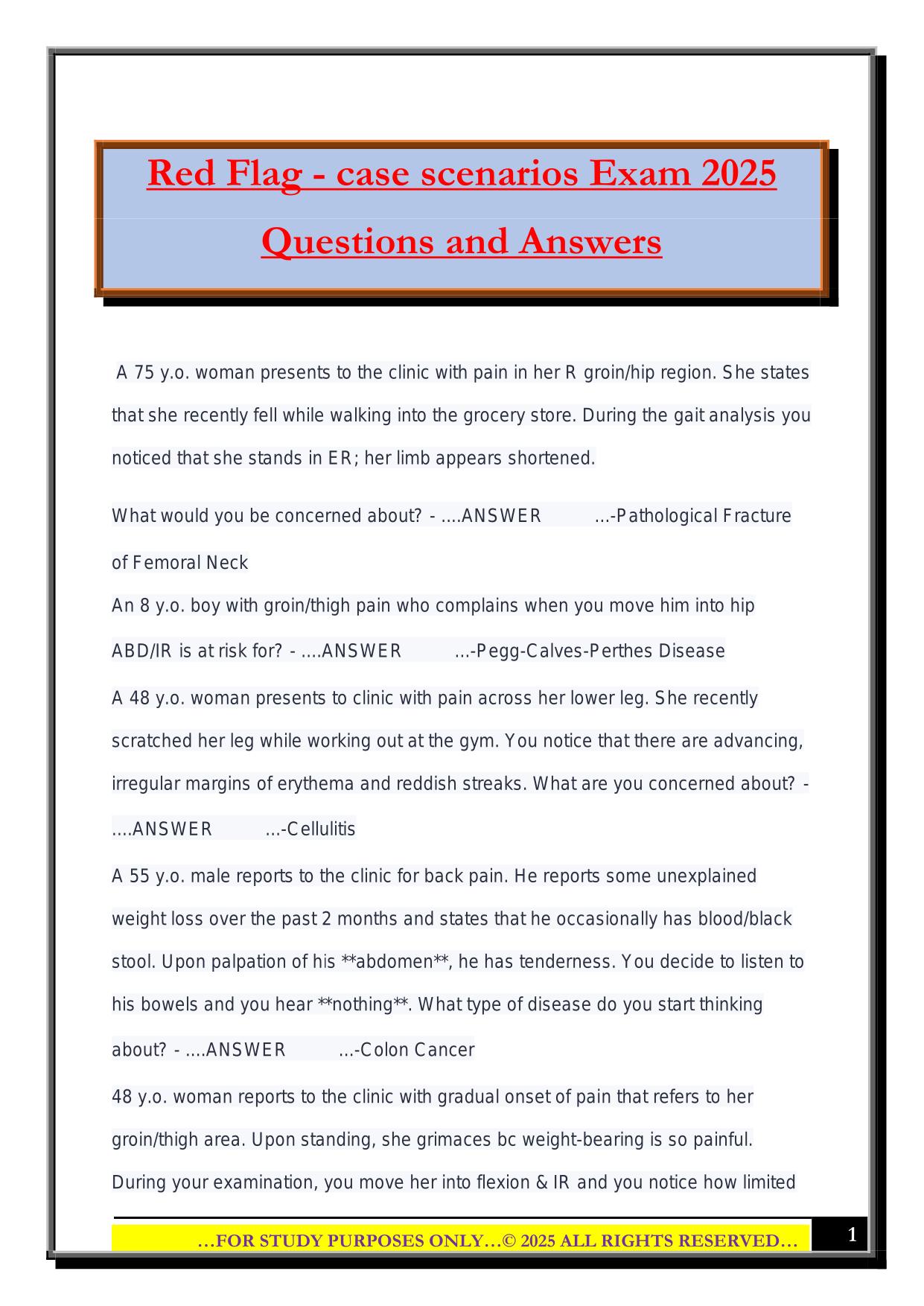 Red Flag - case scenarios Exam 2025 Questions and Answers
