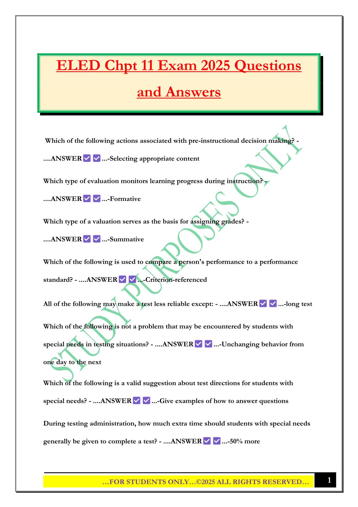 ELED Chpt 11 Exam 2025 Questions and Answers