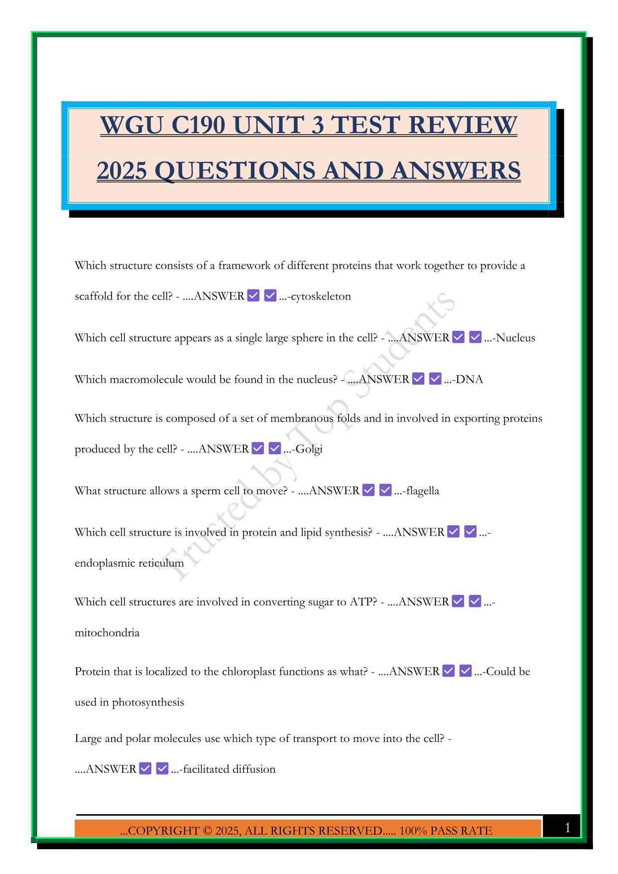 WGU C190 UNIT 3 TEST REVIEW 2025 QUESTIONS AND ANSWERS
