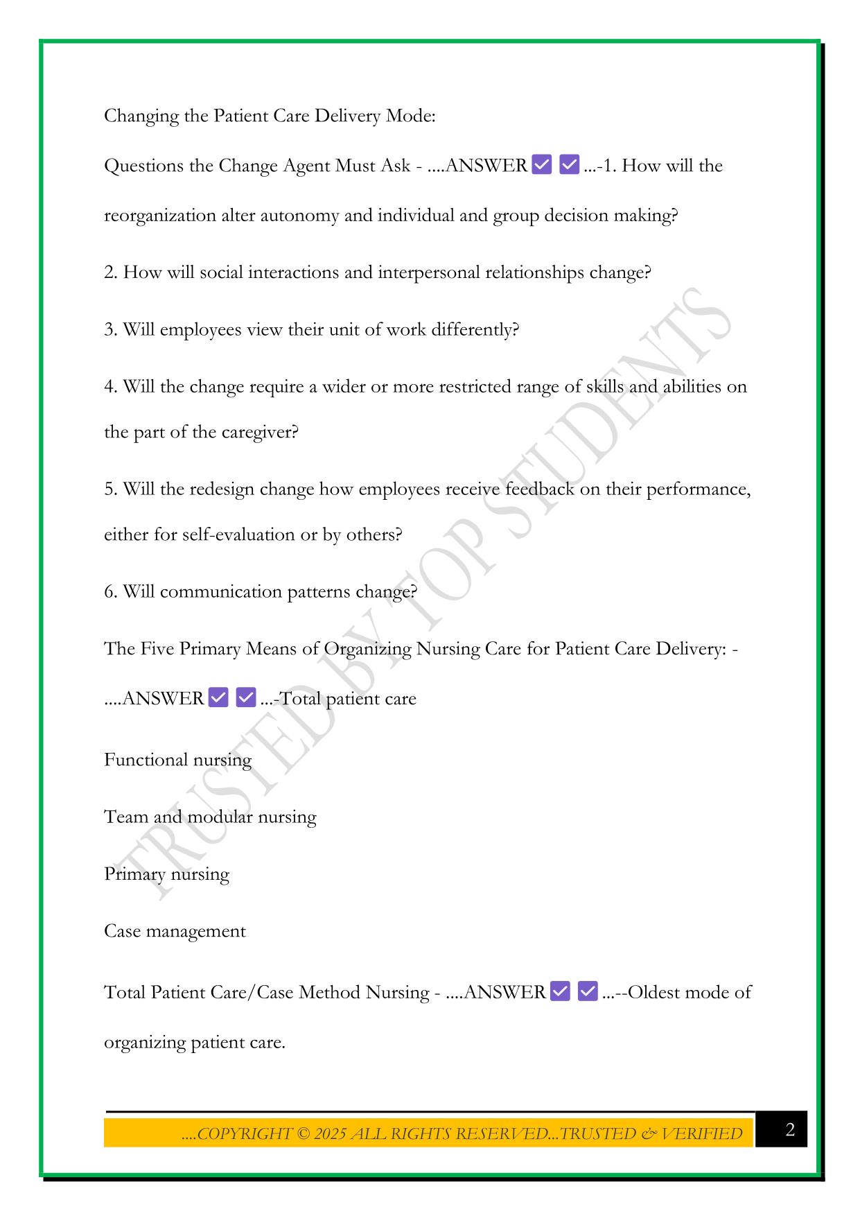LEADERSHIP AND MANAGEMENT EXAM 4 2025 QUESTIONSN AND ANSWERS