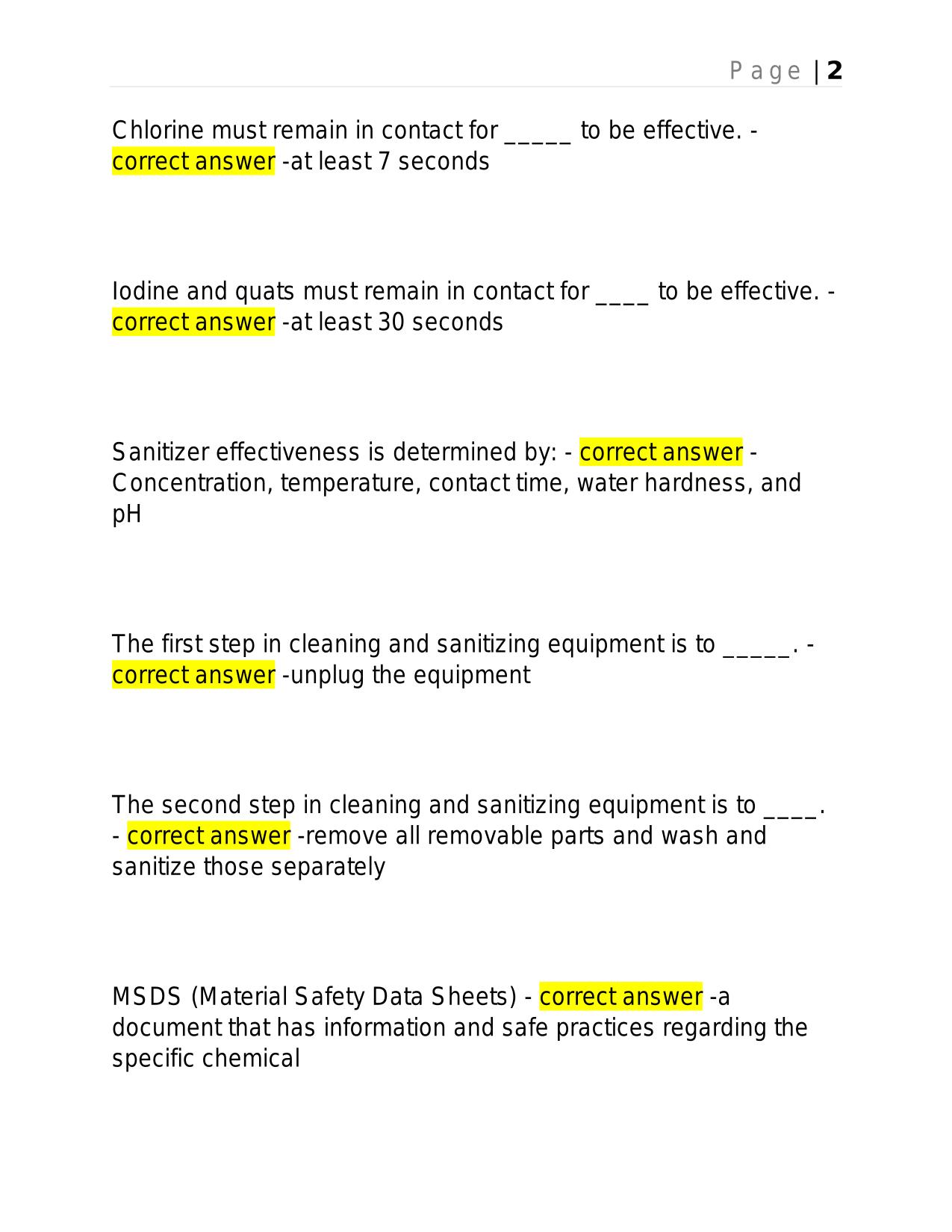 SERVSAFE CHEAT SHEET BRAND NEW ACTUAL EXAM WITH ANSWERS.
