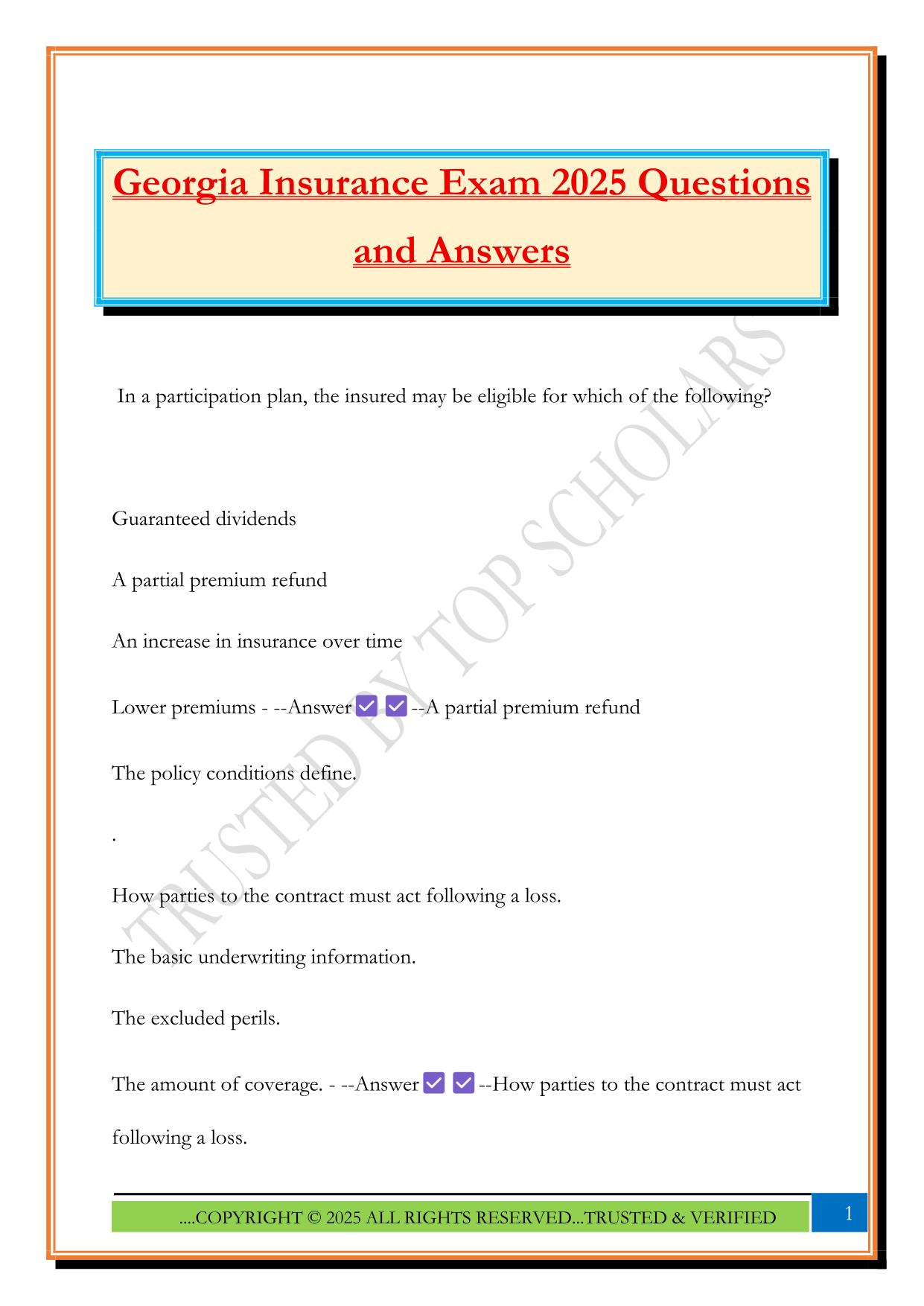 Georgia Insurance Exam 2025 Questions and Answers