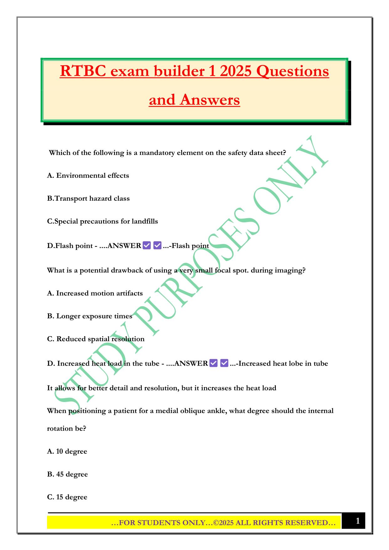 RTBC exam builder 1 2025 Questions and Answers