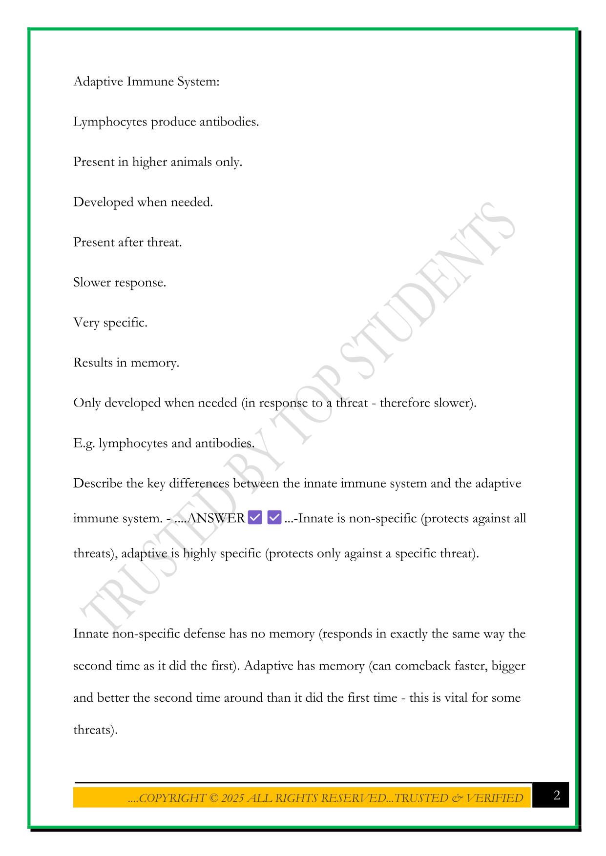 VIID - IMMUNOLOGY STUDY QUESTIONS 2025 WITH ANSWERS