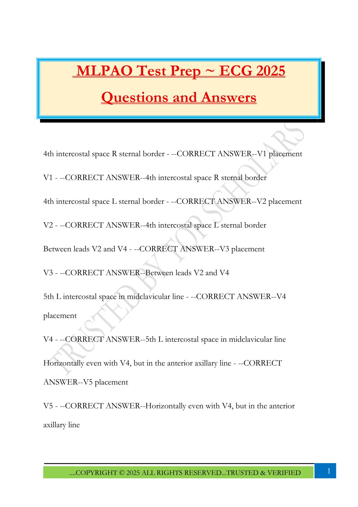 MLPAO Test Prep ~ ECG 2025 Questions and Answers