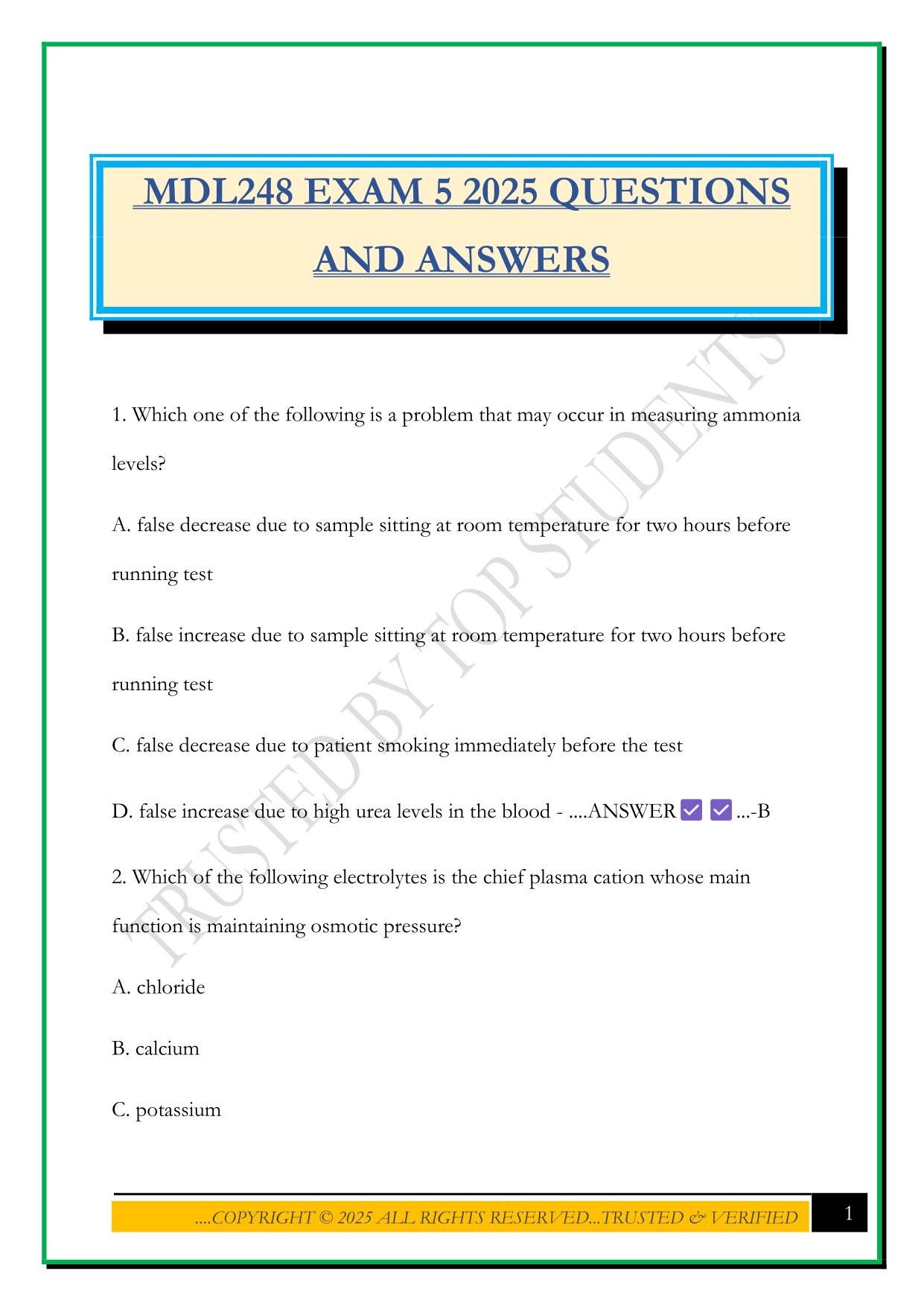 MDL248 EXAM 5 2025 QUESTIONS AND ANSWERS