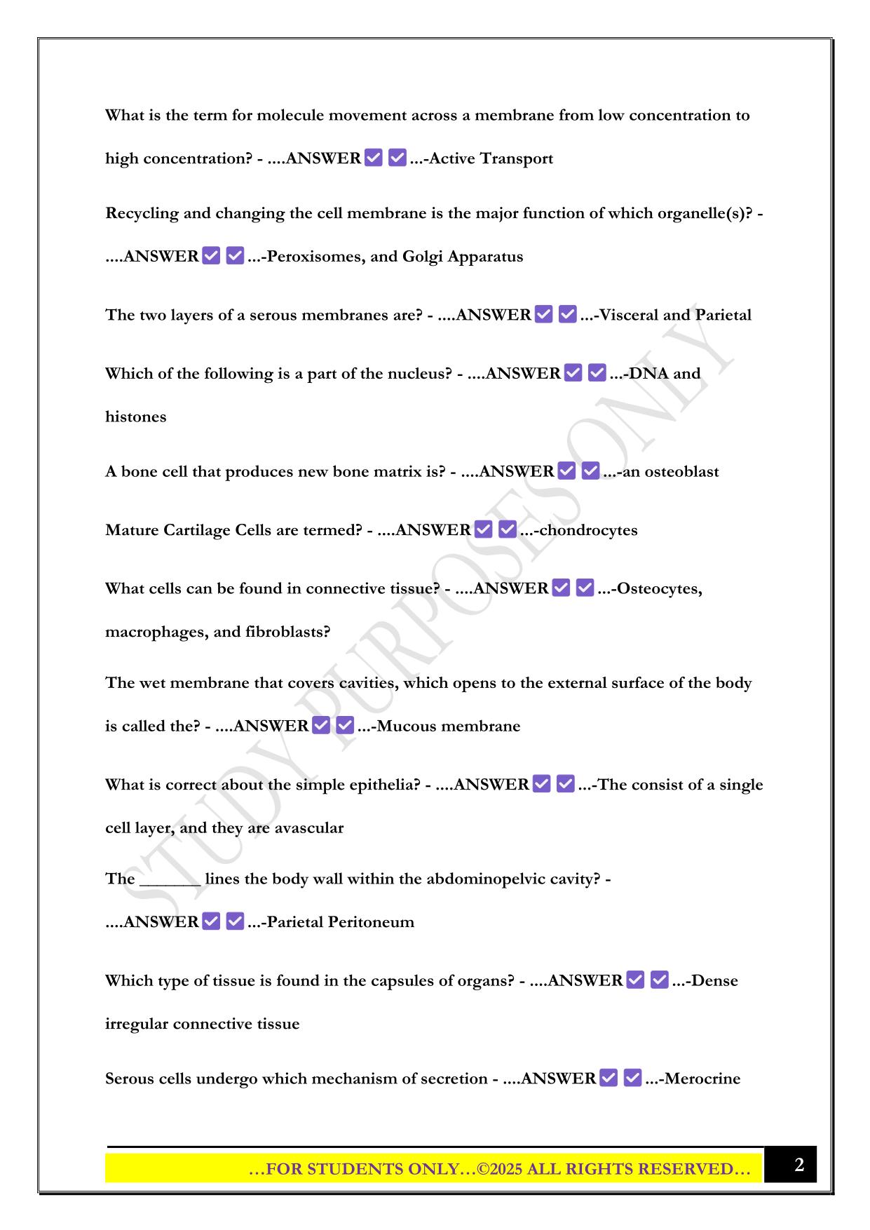IUPUI Anatomy Final Exam 2025 Questions and Answers