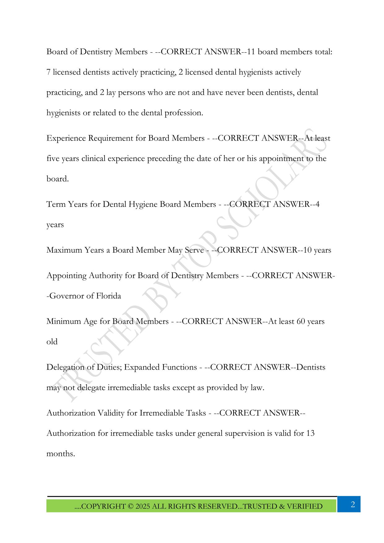 Florida Dental Laws and Rules Overview Exam 2025 Questions and Answers