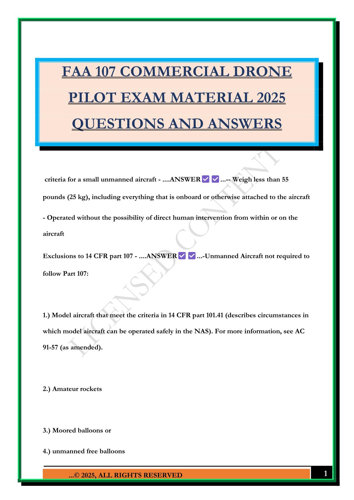 FAA 107 COMMERCIAL DRONE PILOT EXAM MATERIAL 2025 QUESTIONS AND ANSWERS