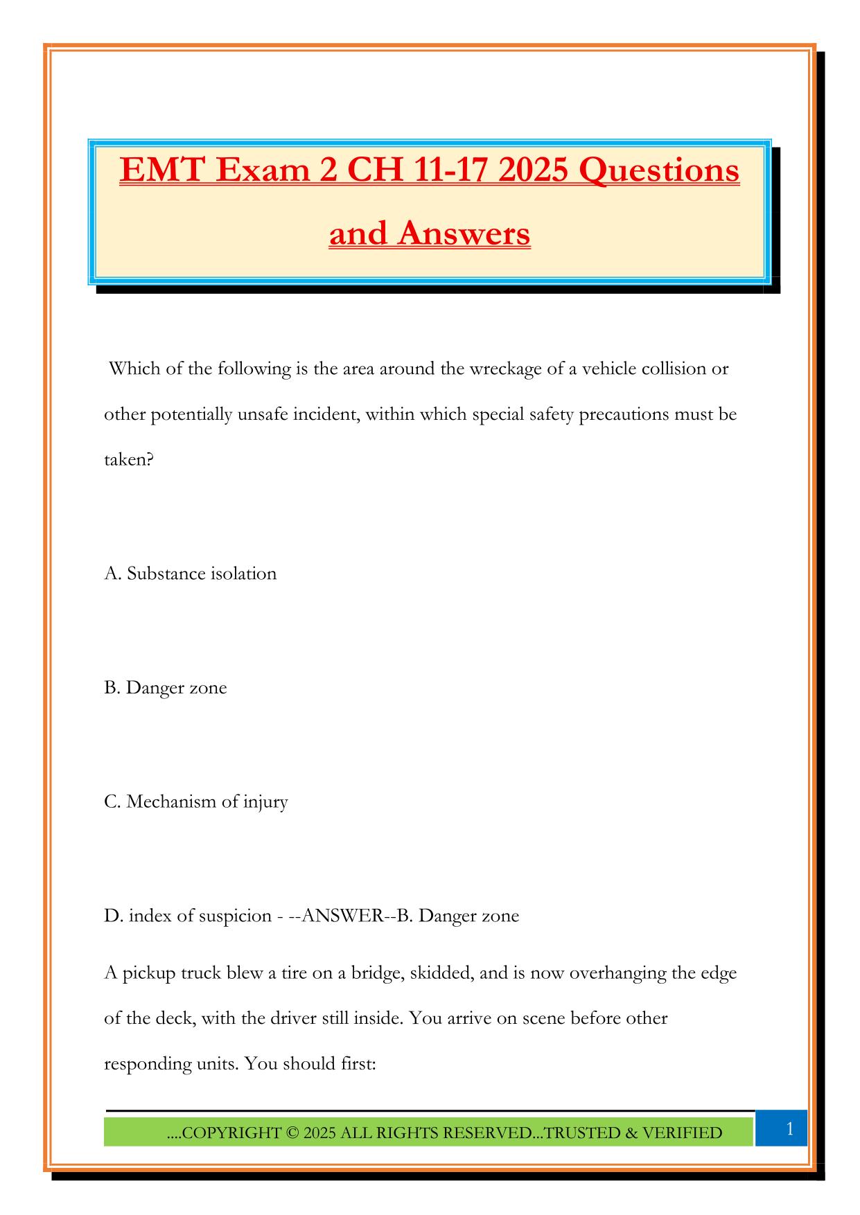 EMT Exam 2 CH 11-17 2025 Questions and Answers