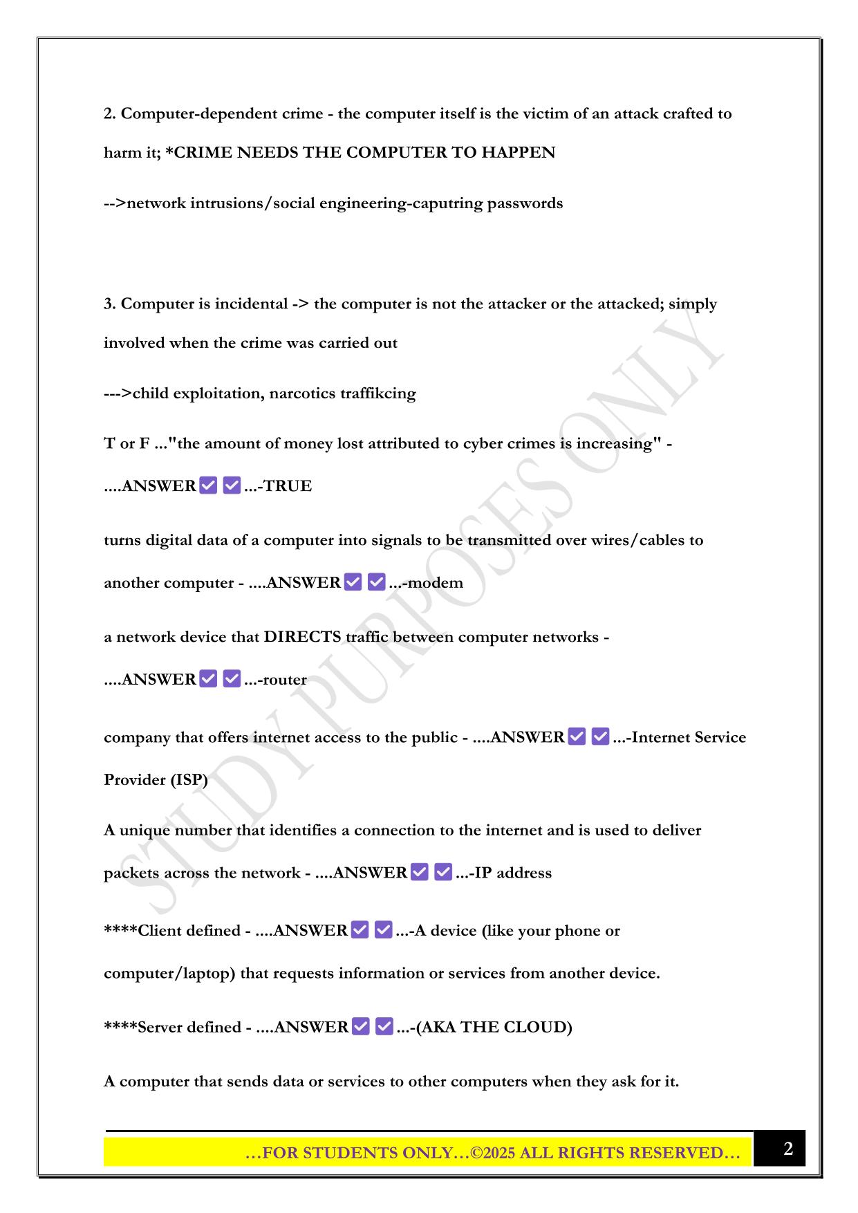 Cyber Crimes Investigations Exam 2025 Questions and Answers