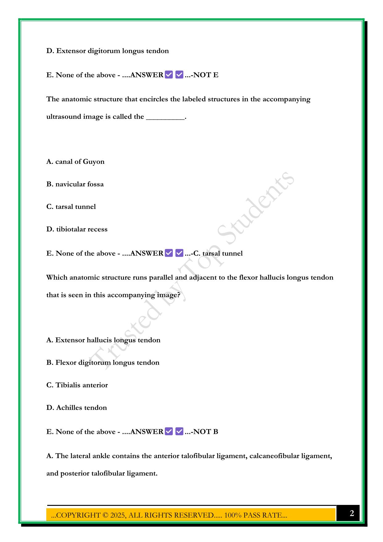 SONOSIM MASTERY TEST- ANKLE EXAM 2025 QUESTIONS AND ANSWERS