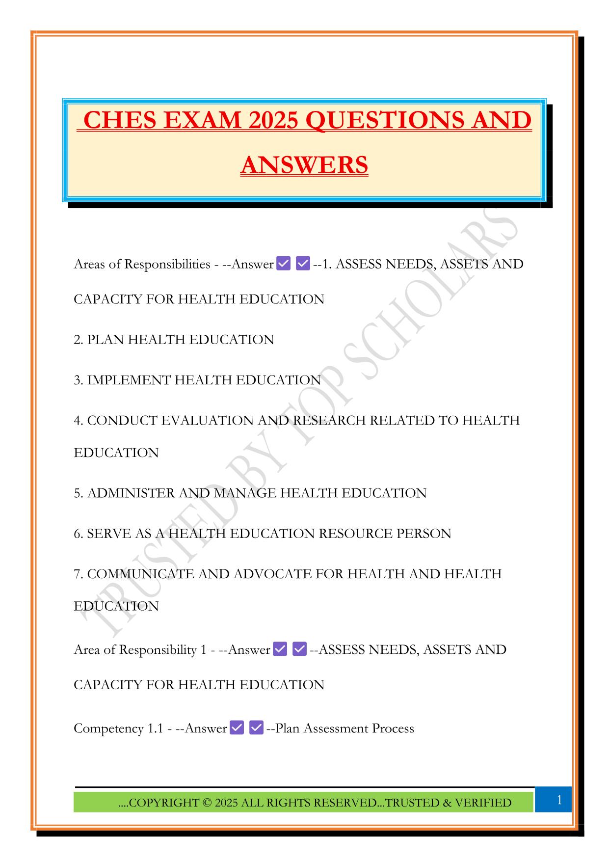 CHES EXAM 2025 QUESTIONS AND ANSWERS