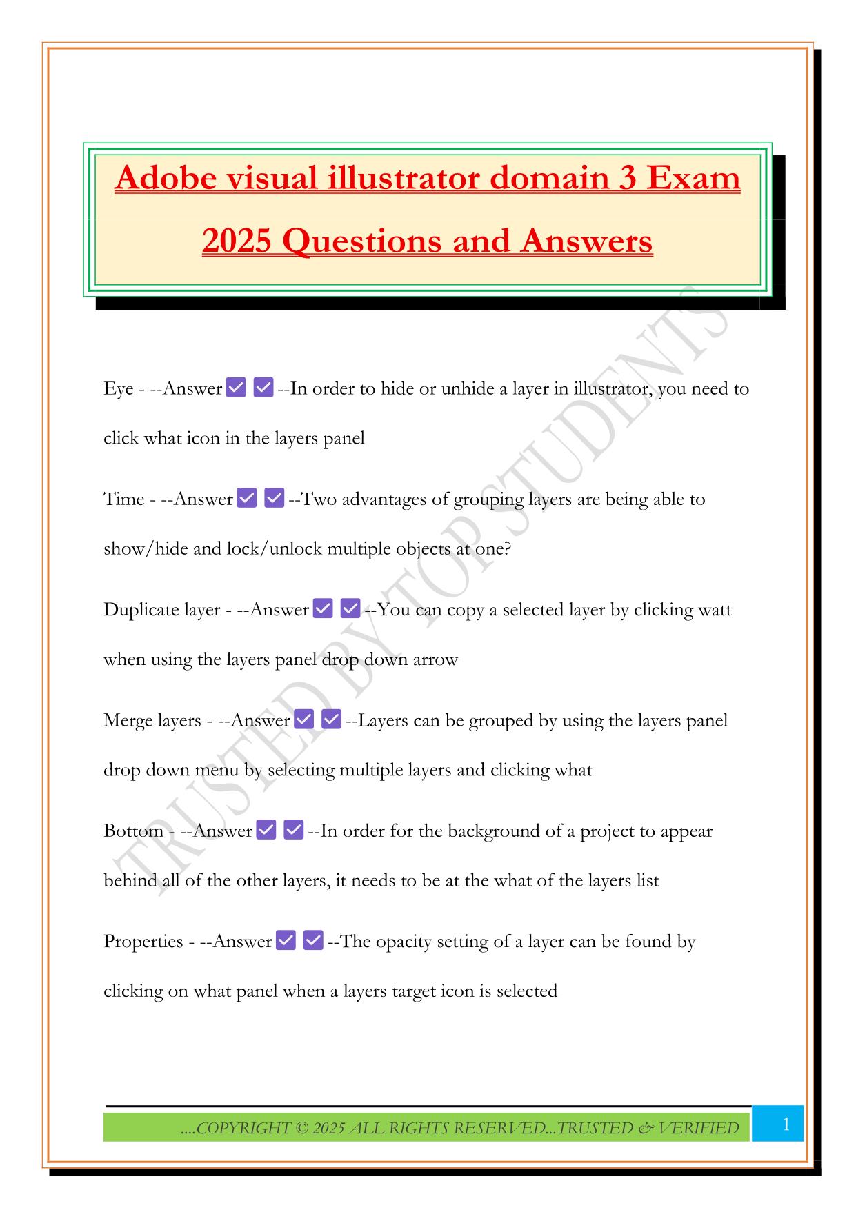 Adobe visual illustrator domain 3 Exam 2025 Questions and Answers