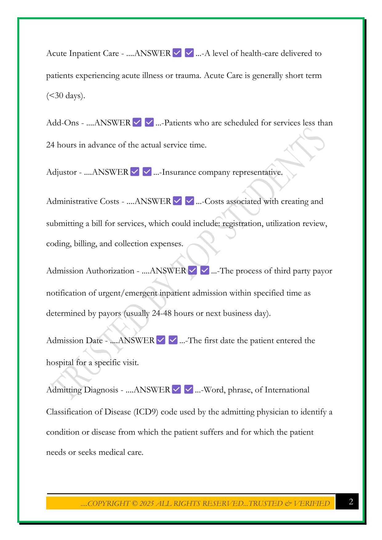 NAHAM GLOSSARY EXAM 2025 QUESTIONS AND ANSWERS
