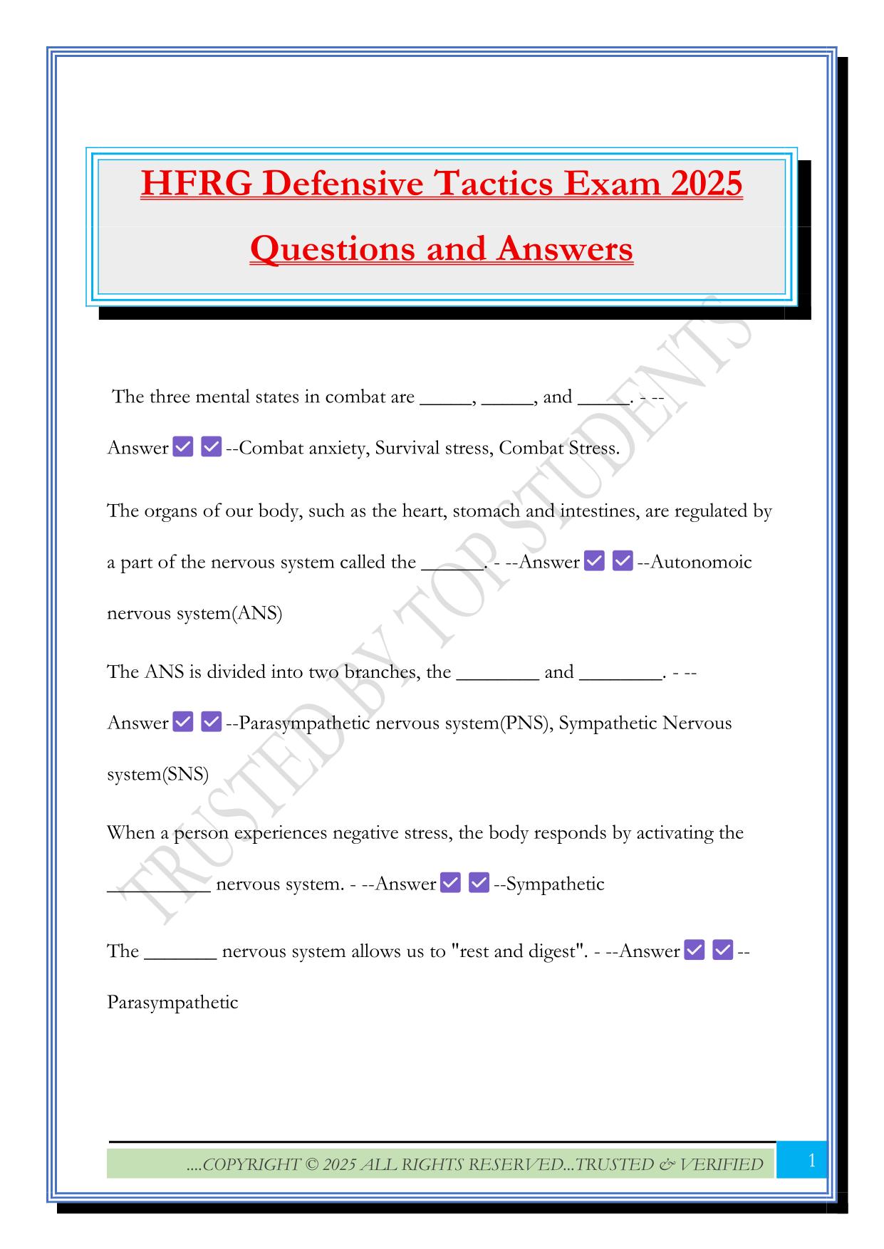 HFRG Defensive Tactics Exam 2025 Questions and Answers