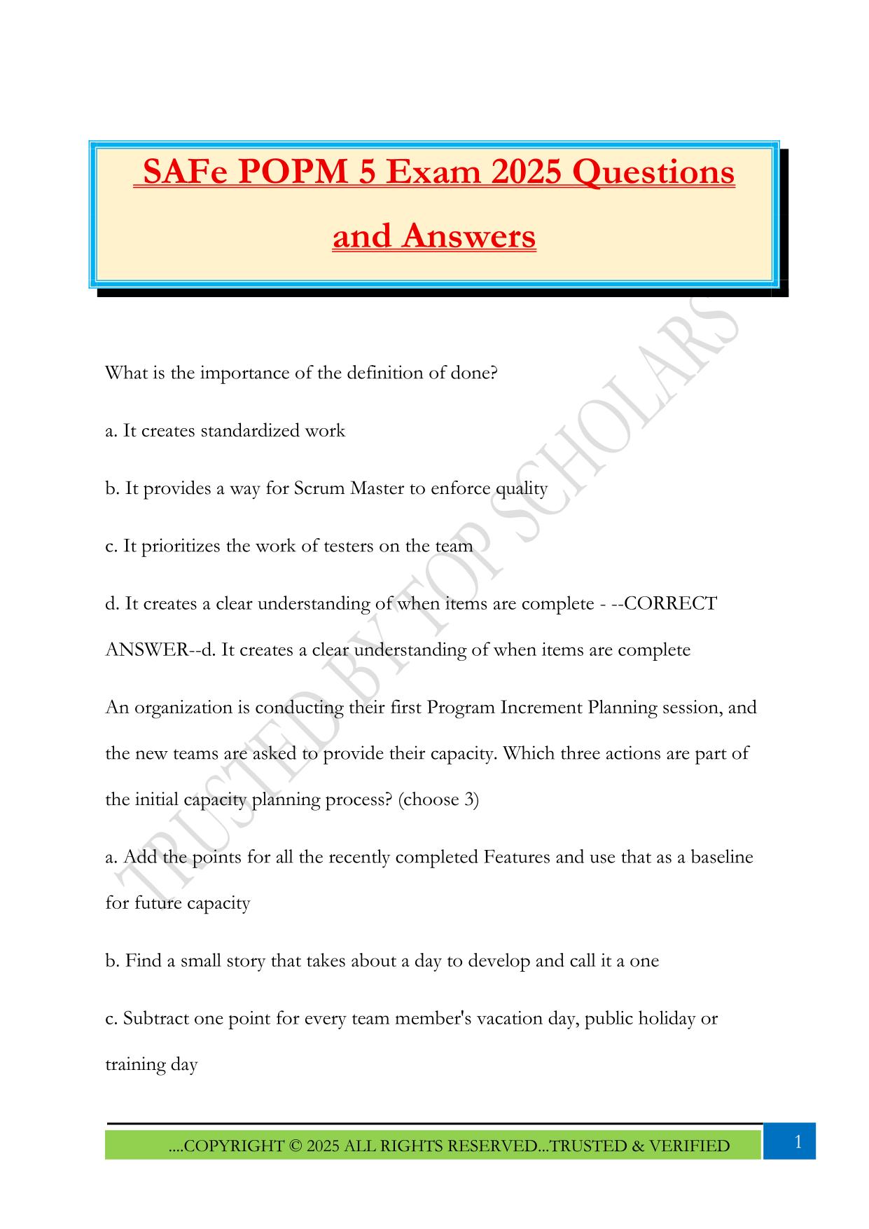 SAFe POPM 5 Exam 2025 Questions and Answers
