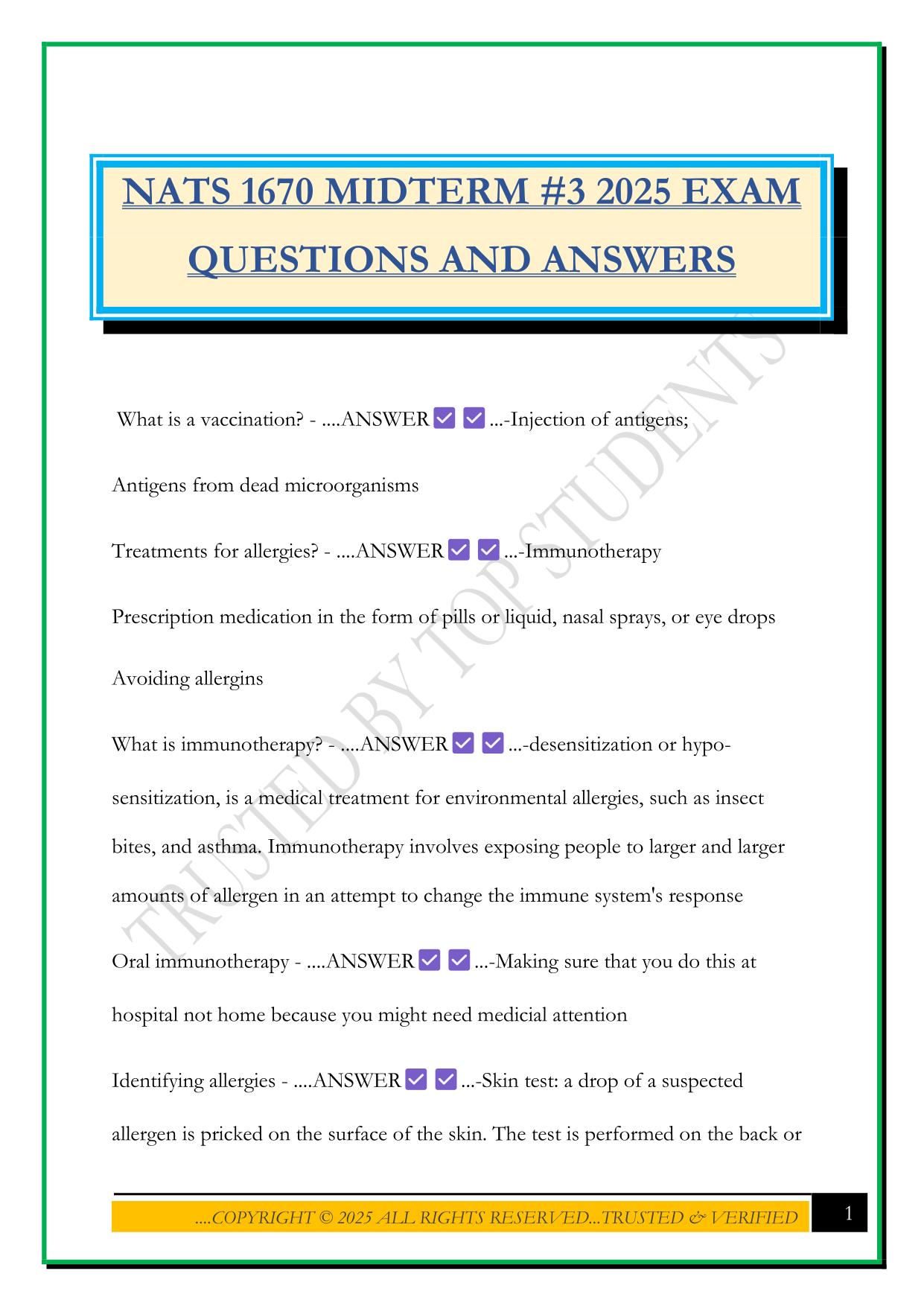 NATS 1670 MIDTERM #3 2025 EXAM QUESTIONS AND ANSWERS