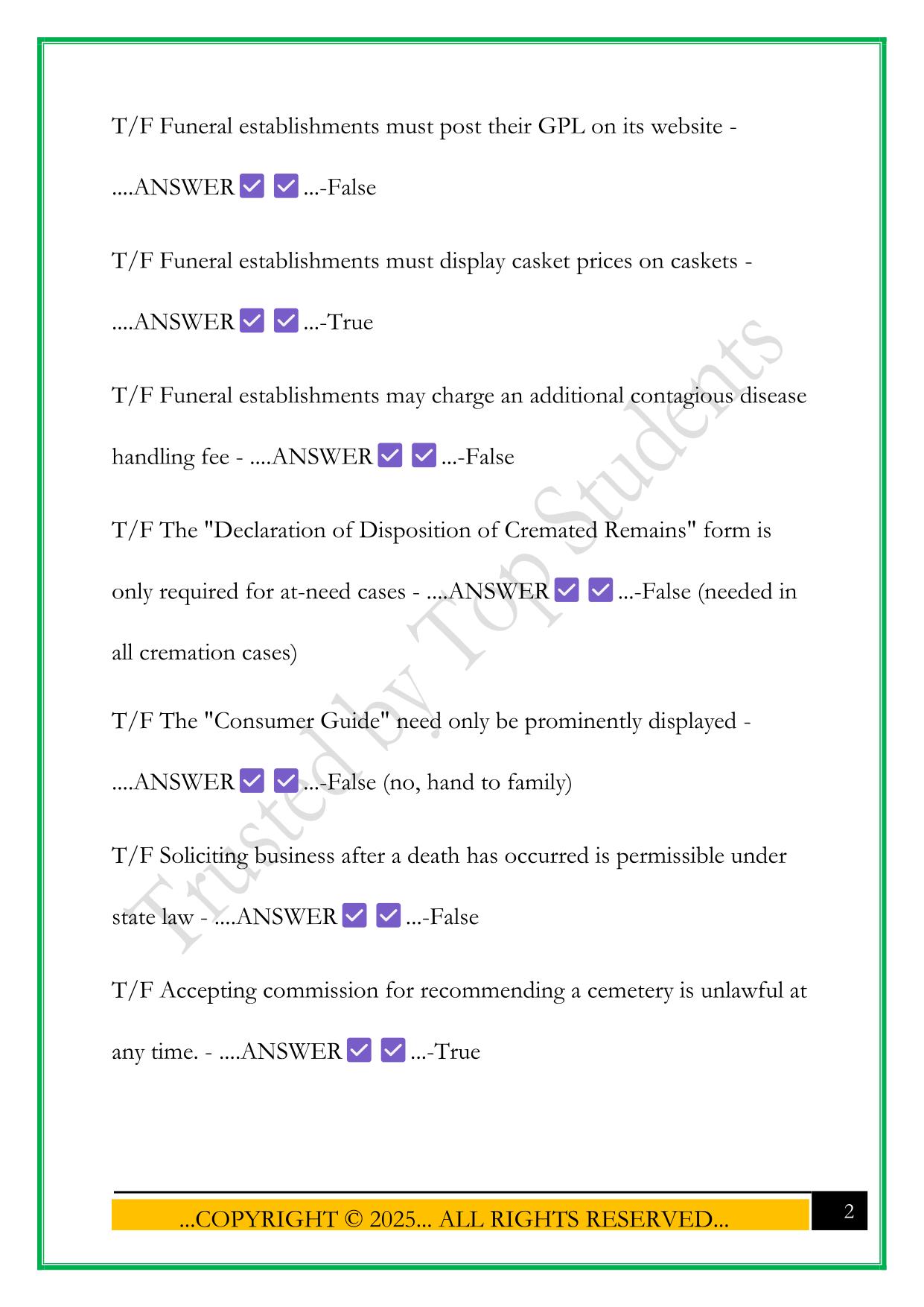 CALIFORNIA FUNERAL DIRECTOR'S EXAM (2025) QUESTIONS AND ANSWERS
