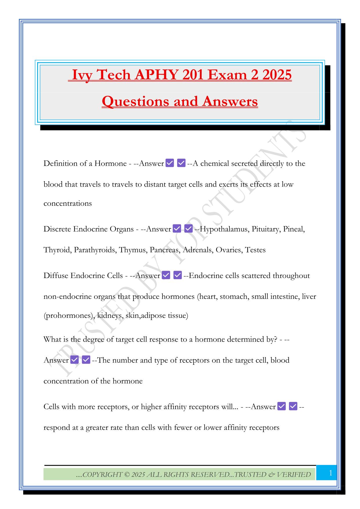 Ivy Tech APHY 201 Exam 2 2025 Questions and Answers