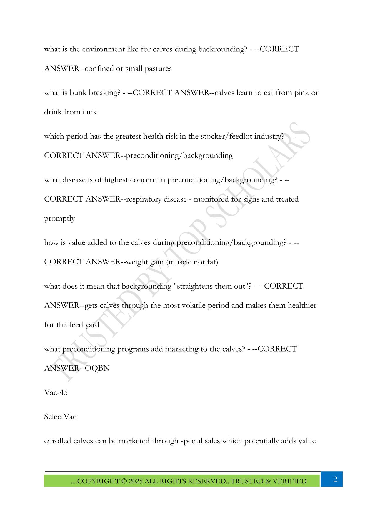 Beef - Stocker/Feedlot Industries Exam 2025 Questions and Answers