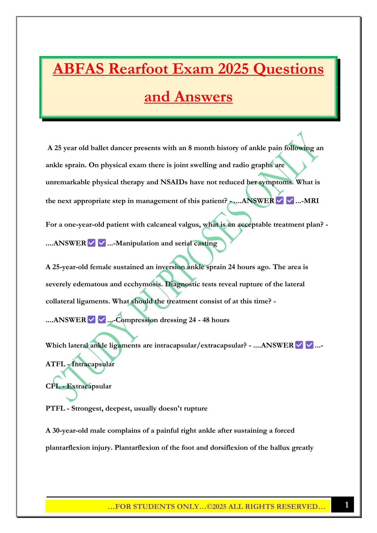 ABFAS Rearfoot Exam 2025 Questions and Answers