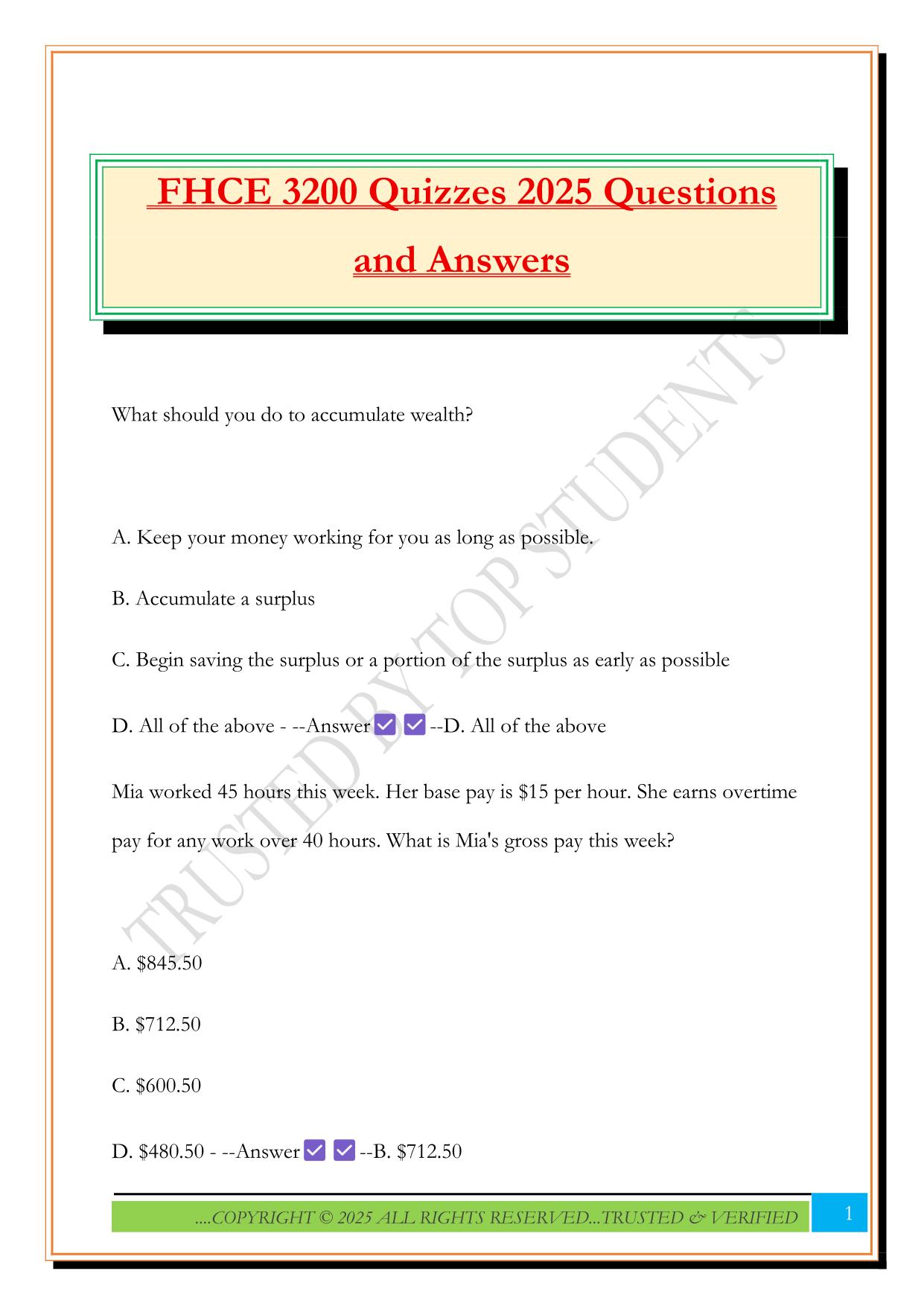 FHCE 3200 Quizzes 2025 Questions and Answers