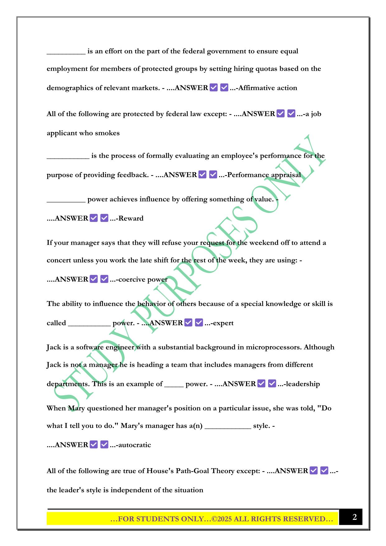 BMGT-1327 Principles of Management Ch. 1-18 Exam 2025 Questions and Answers