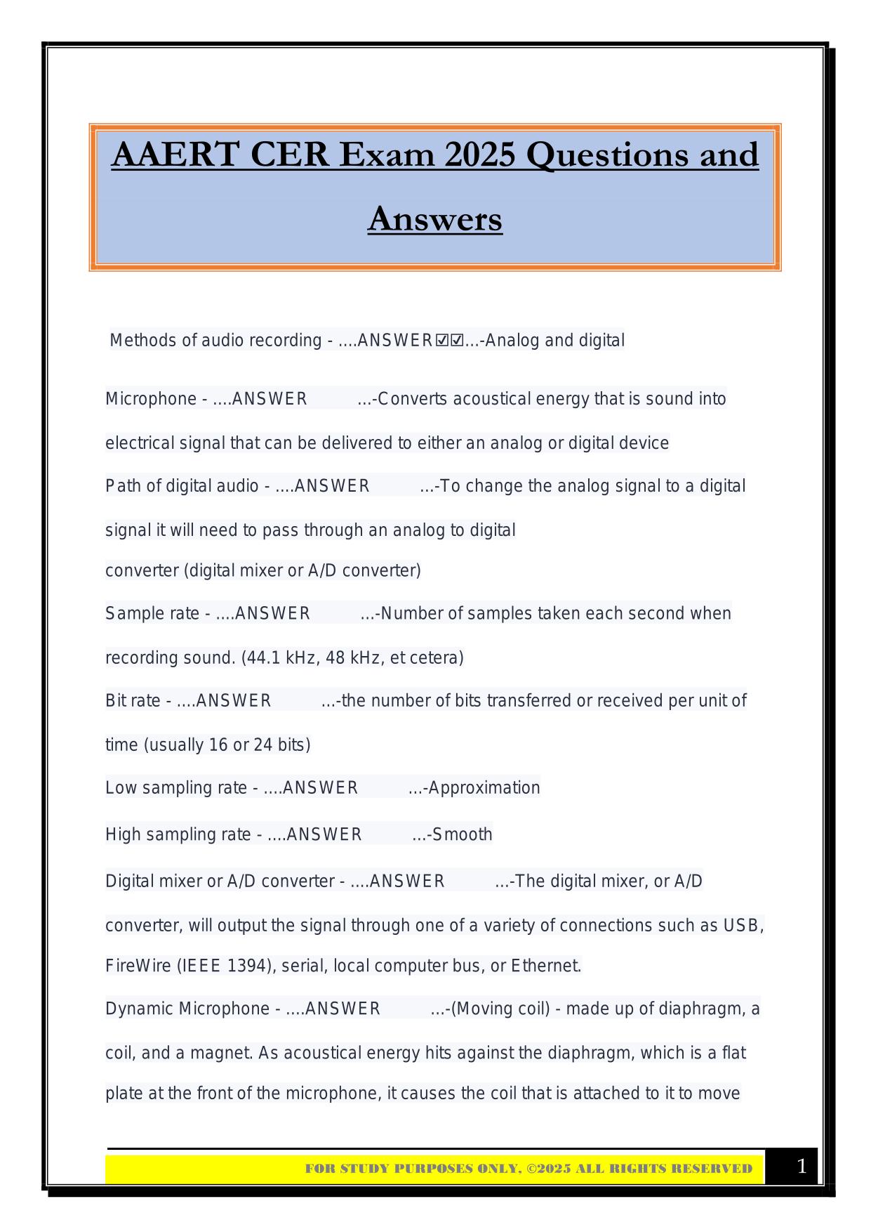 AAERT CER Exam 2025 Questions and Answers