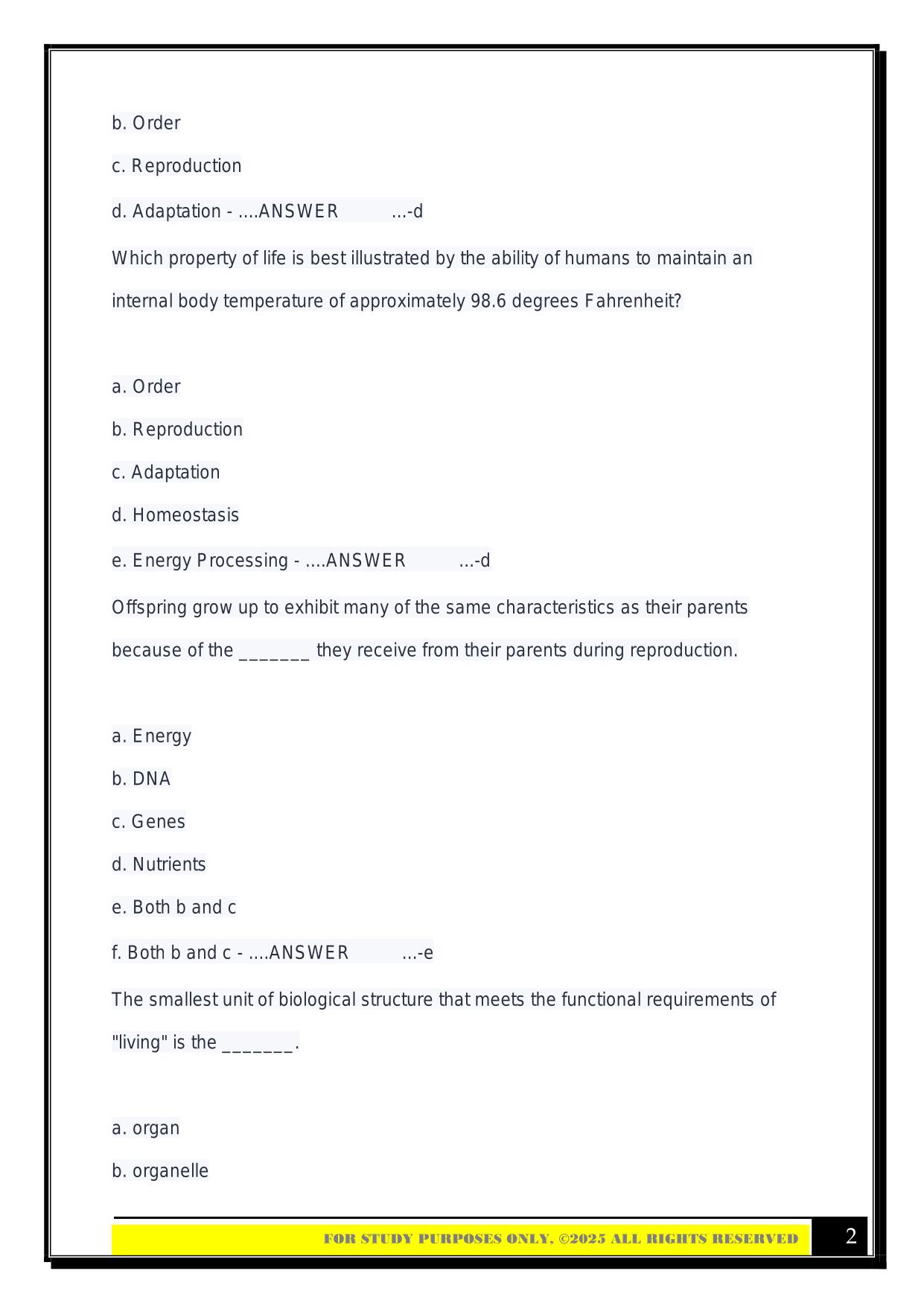 BIO 100: Cogbook Review for Exam 1 2025 Questions and Answers